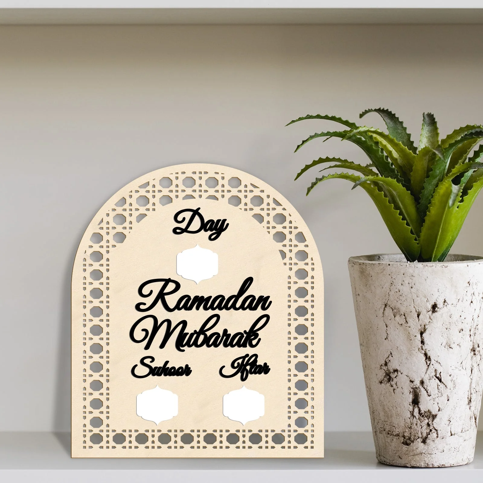 Natural Wood Ramadan Mubarak Daily Prayer Tracker - Image 2