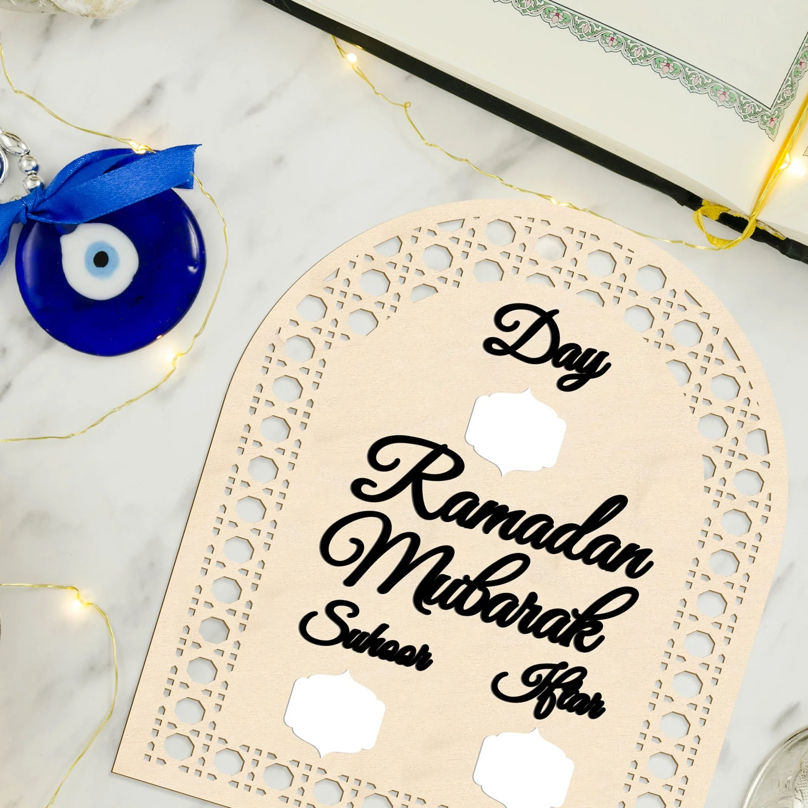 Natural Wood Ramadan Mubarak Daily Prayer Tracker - Image 3