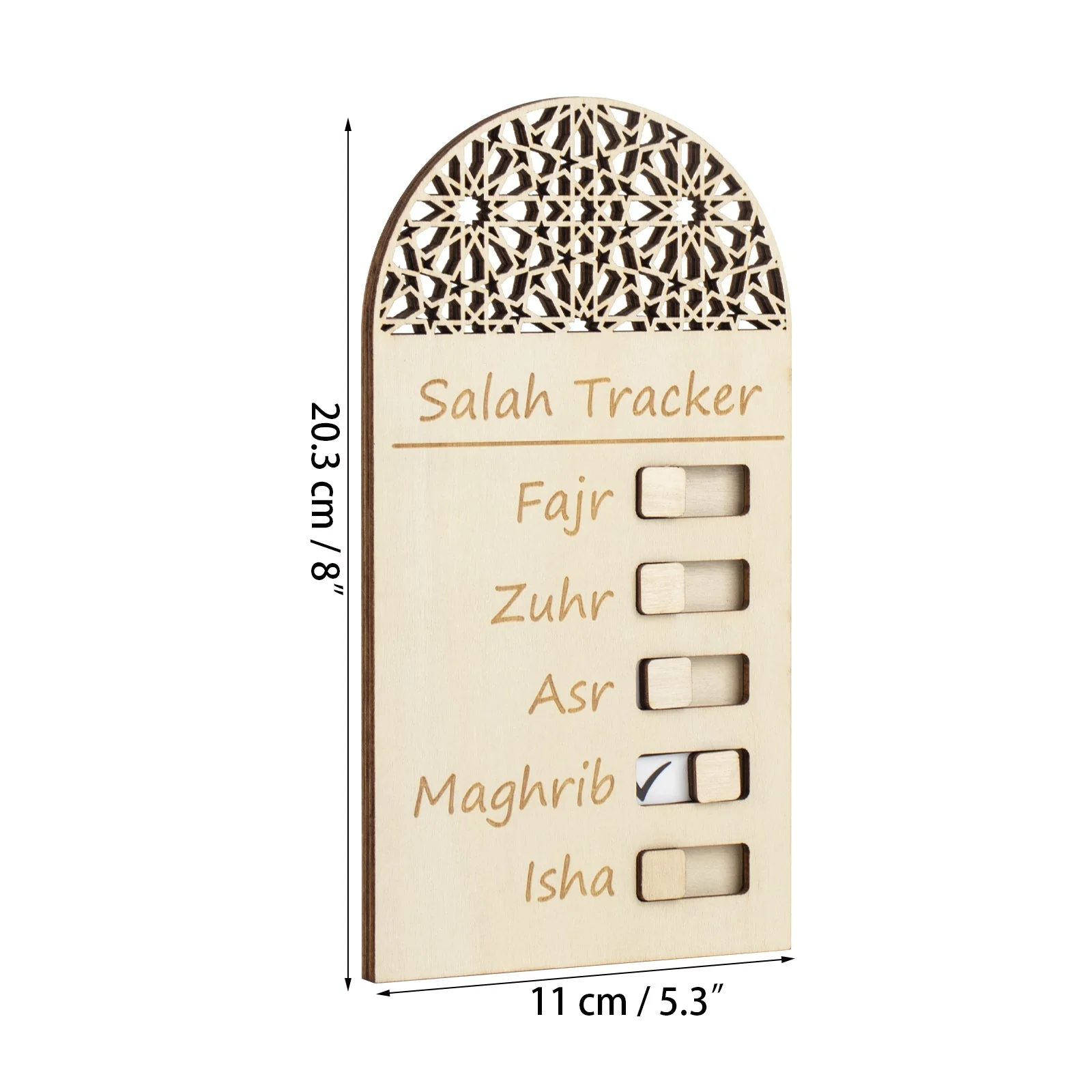 Natural Wood Salah Tracker with Toggle Switches - Image 2