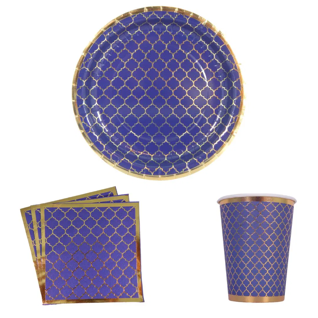 Navy Moroccan Plate, Cup and Napkin Set