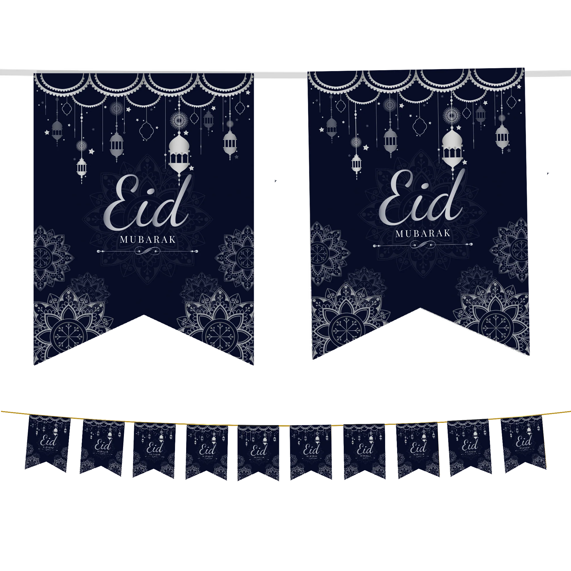 EID Mubarak Decoration Set - Navy & Silver Geometric - Image 2