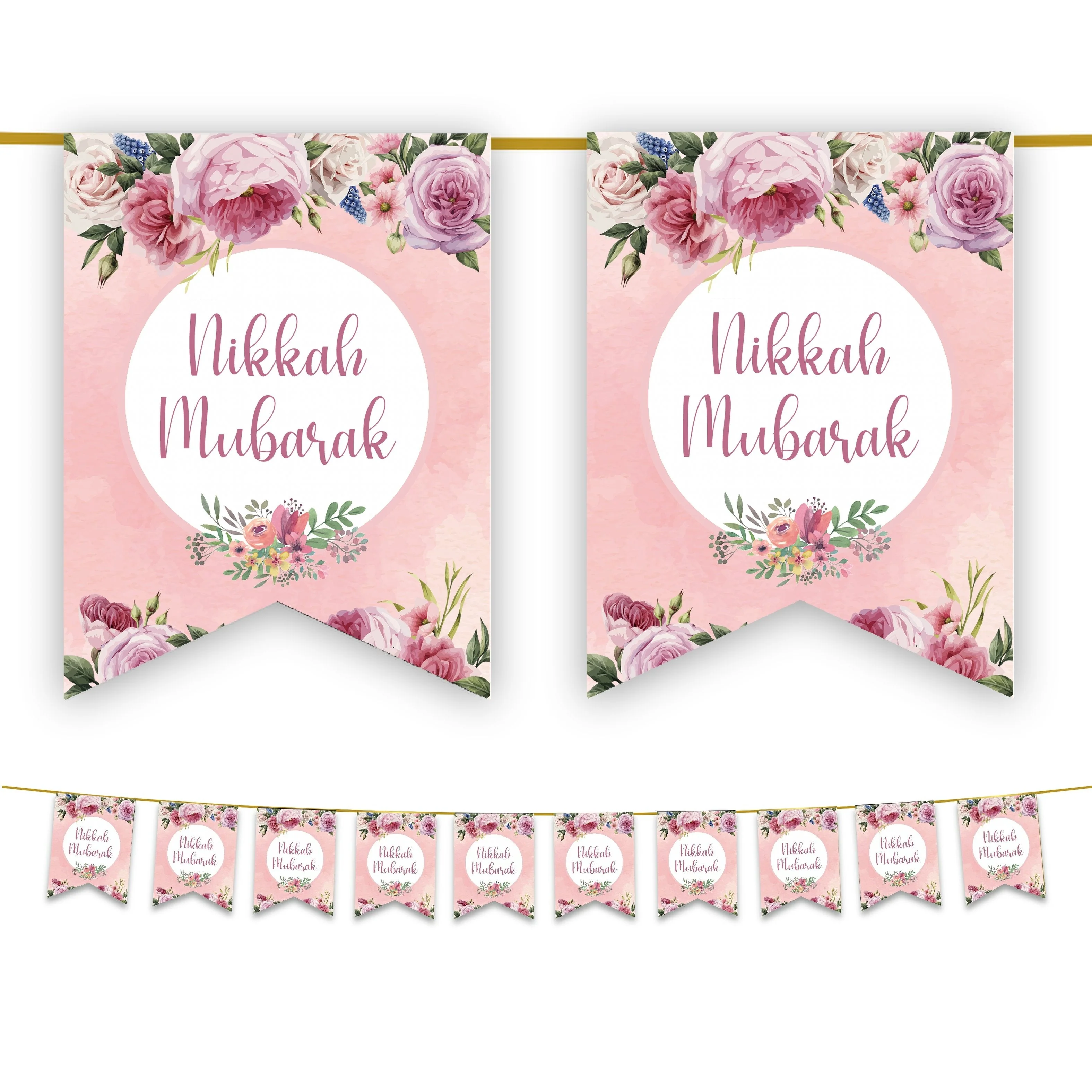 Nikkah Mubarak Bunting - Floral Design - Islamic Wedding Decoration