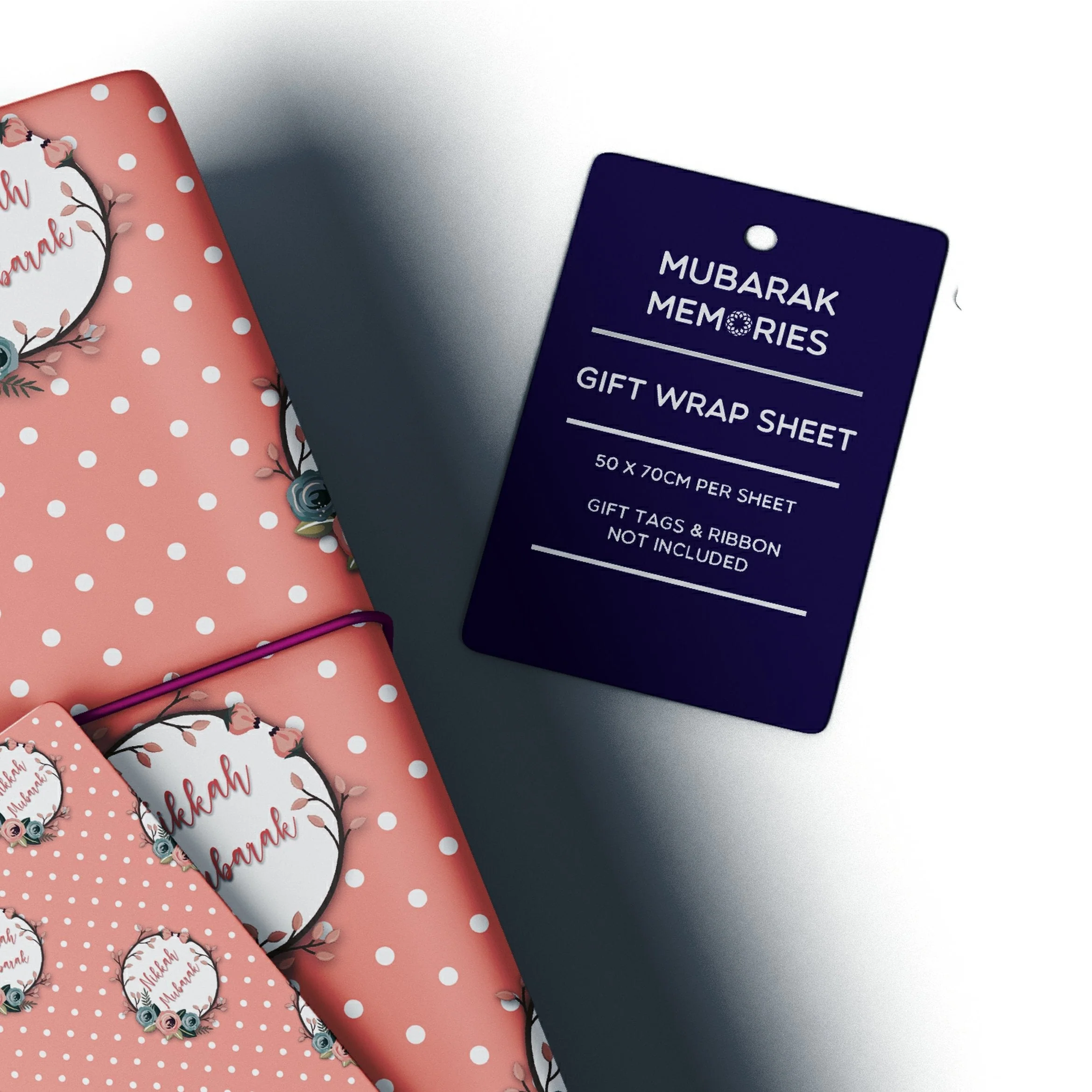 Nikkah Mubarak Gift Wrap Sheet - Polka Dot (Pink Floral) - Image 3