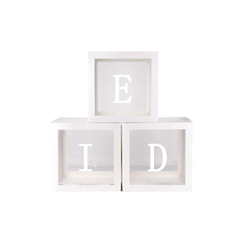 Eid Letter Transparent Balloon Boxes (25cm) - White - Image 2