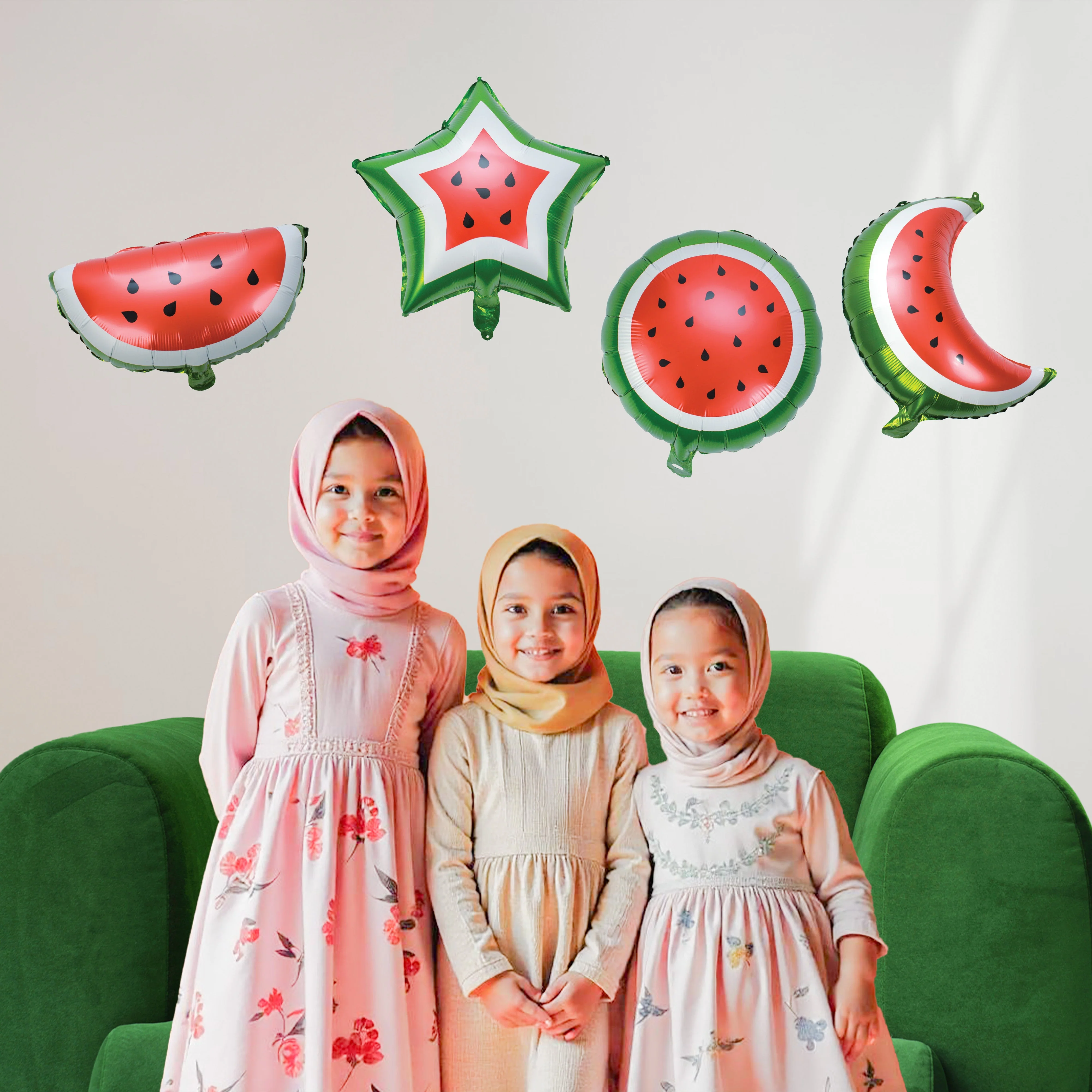 Watermelon, Crescent Moon & Star Foil Balloon Set - Ramadan & Eid Palestine Themed - Image 3