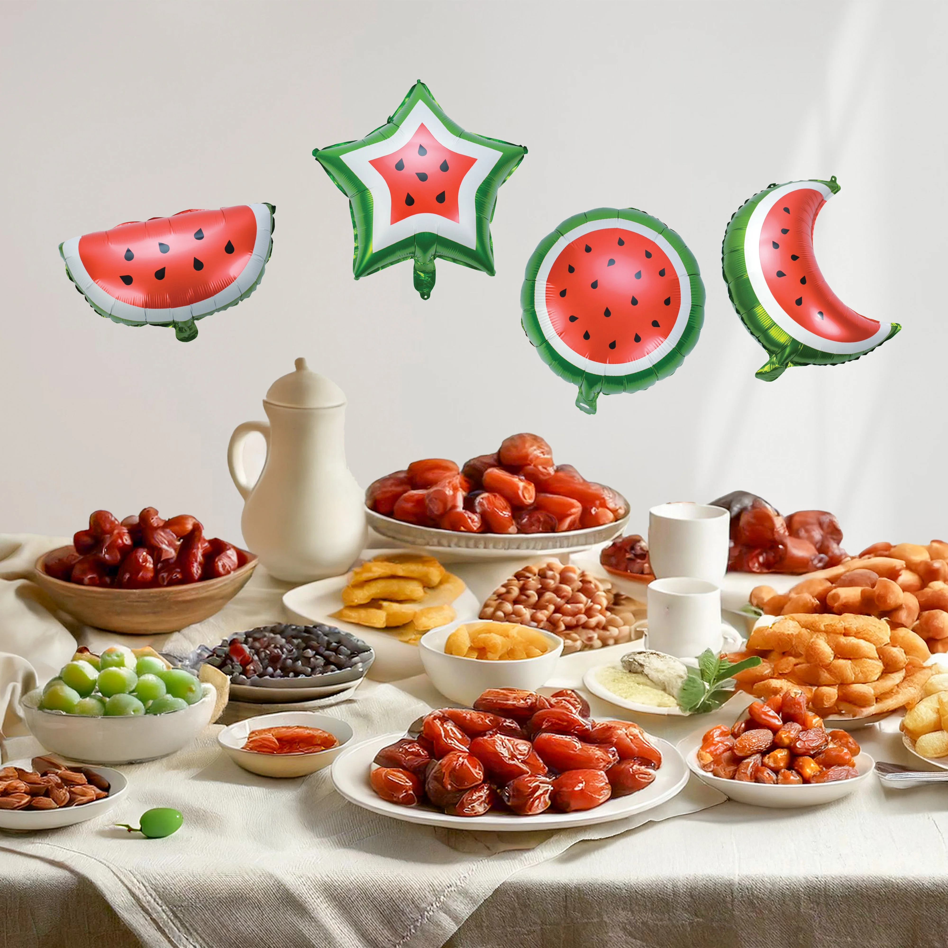 Watermelon, Crescent Moon & Star Foil Balloon Set - Ramadan & Eid Palestine Themed - Image 4