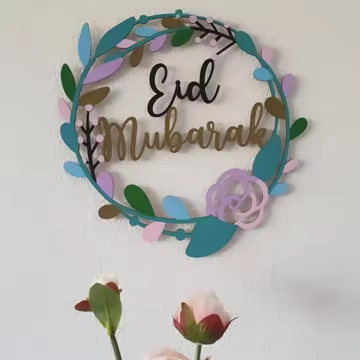 Pastel Eid Mubarak Floral Wreath Metal & Acrylic Ring Decoration - Image 5