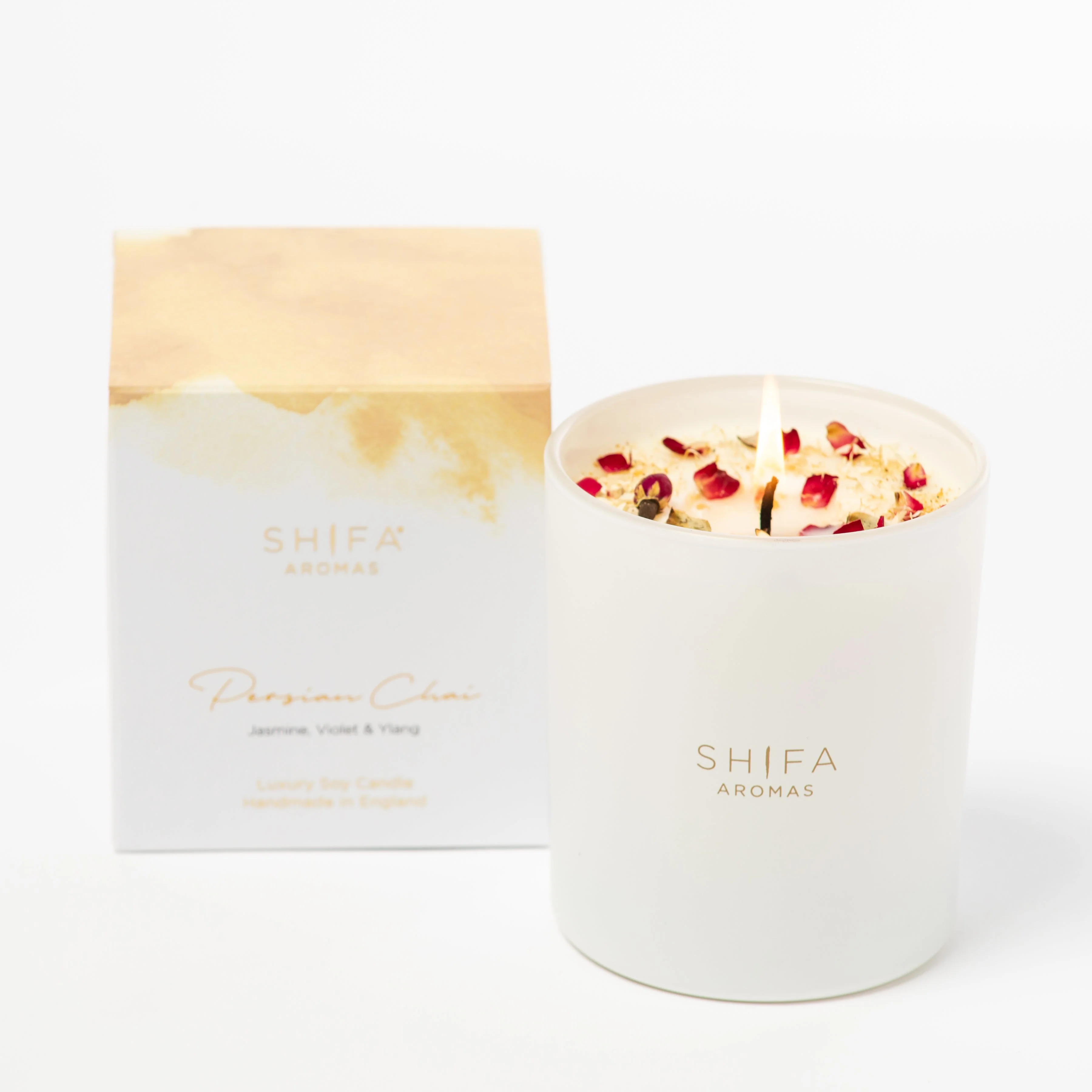 Persian Chai Glass Candle | Jasmine, Ylang-ylang & Violet | Take time to destress | Shifa Aromas