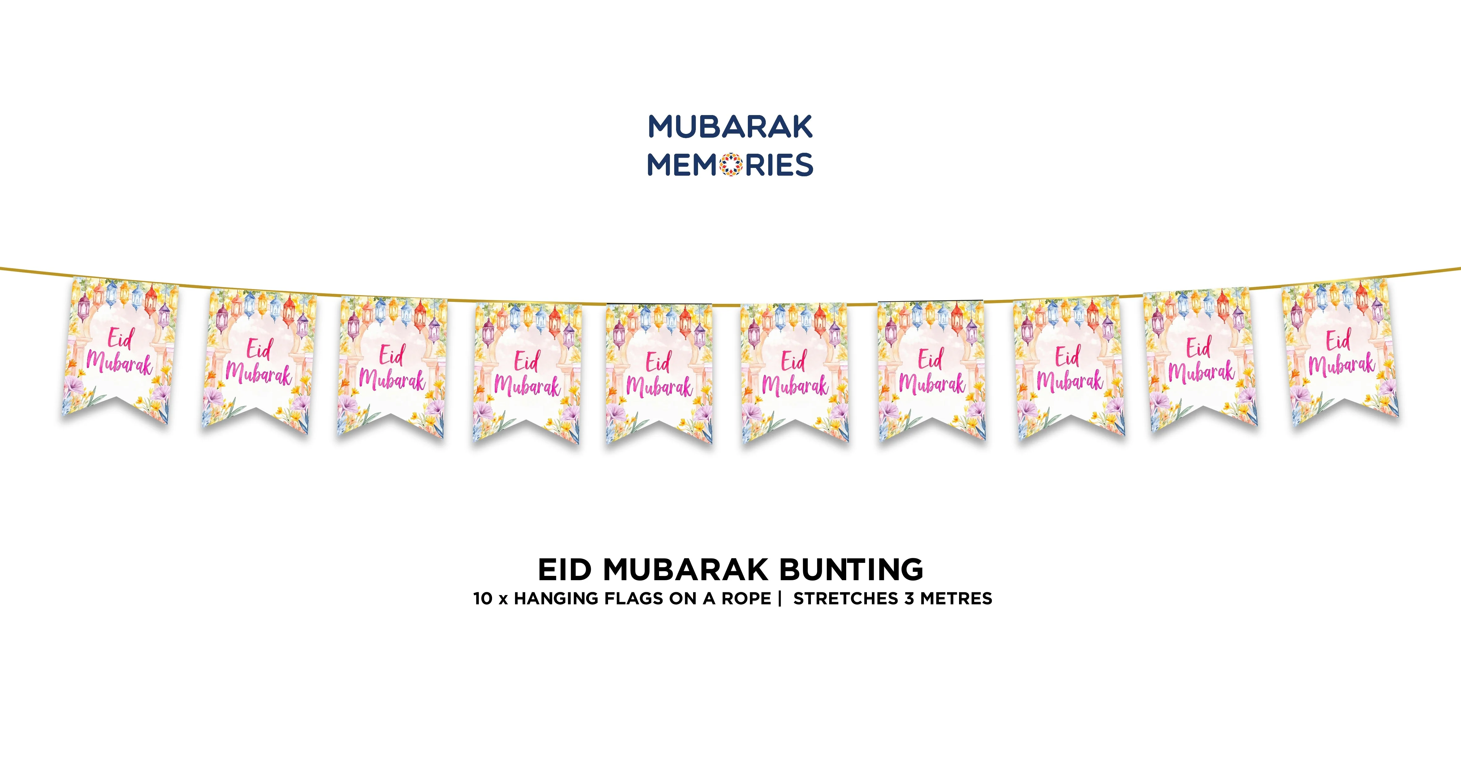 Pink Watercolour EID Mubarak Bunting - Image 2