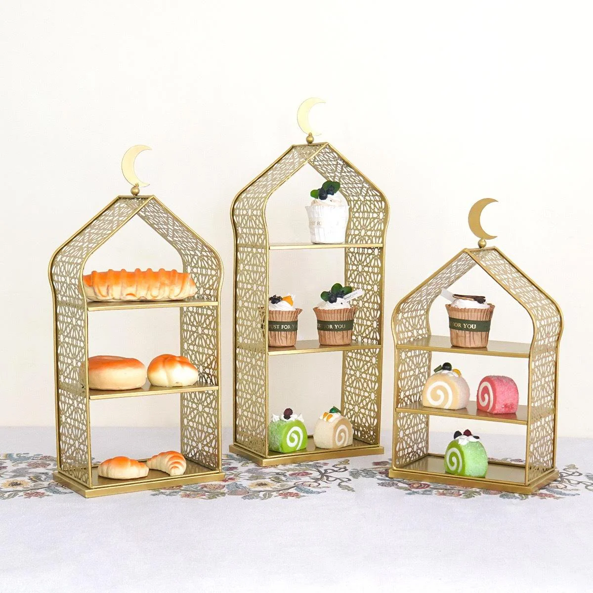 Ramadan / Eid Moon Masjid Dome Tiered Food Cake Stand – Islamic Iftar & Eid Display (Small 37cm)