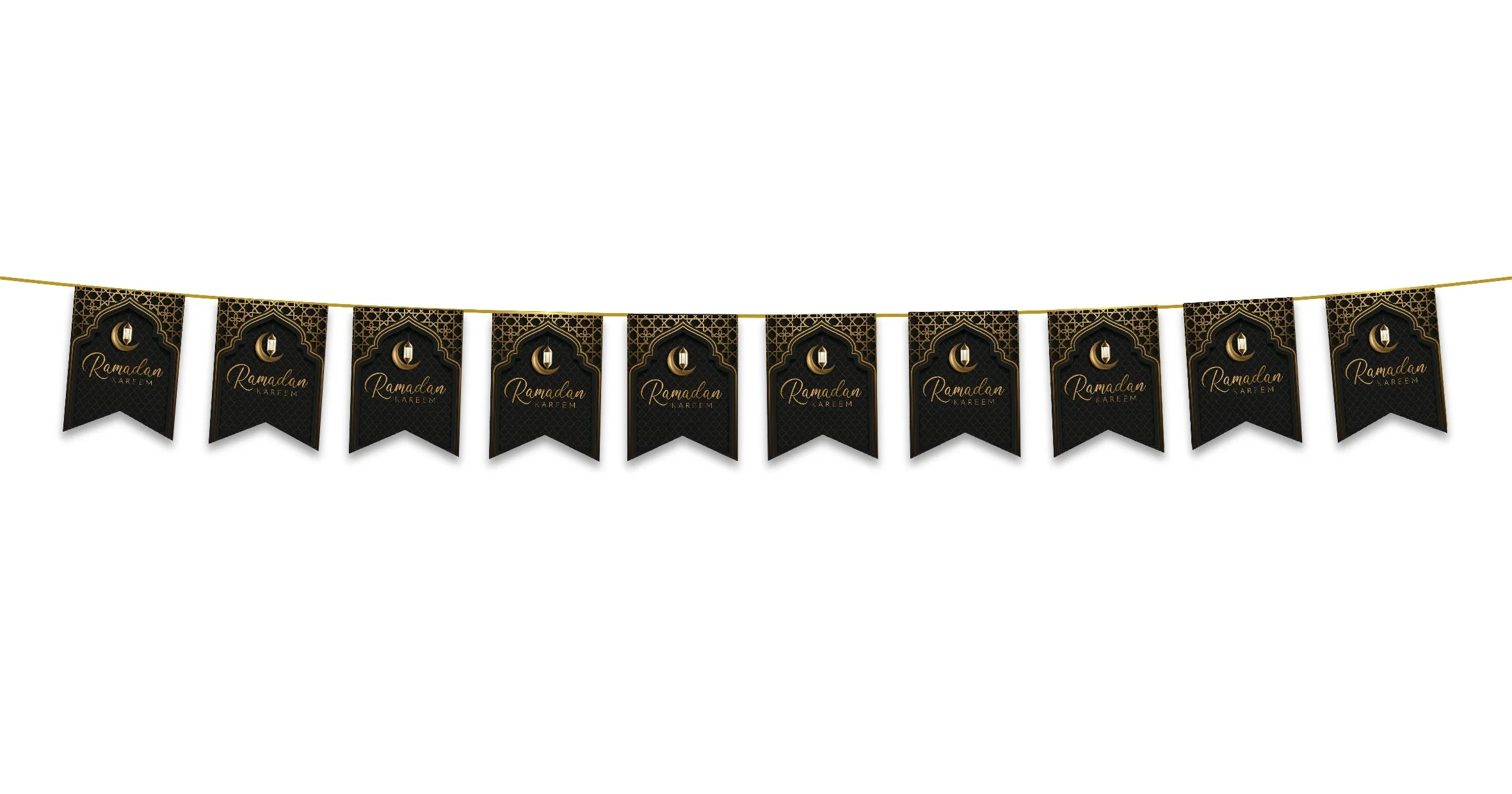 Ramadan Kareem Bunting - Black & Gold Flags Decoration - Image 2