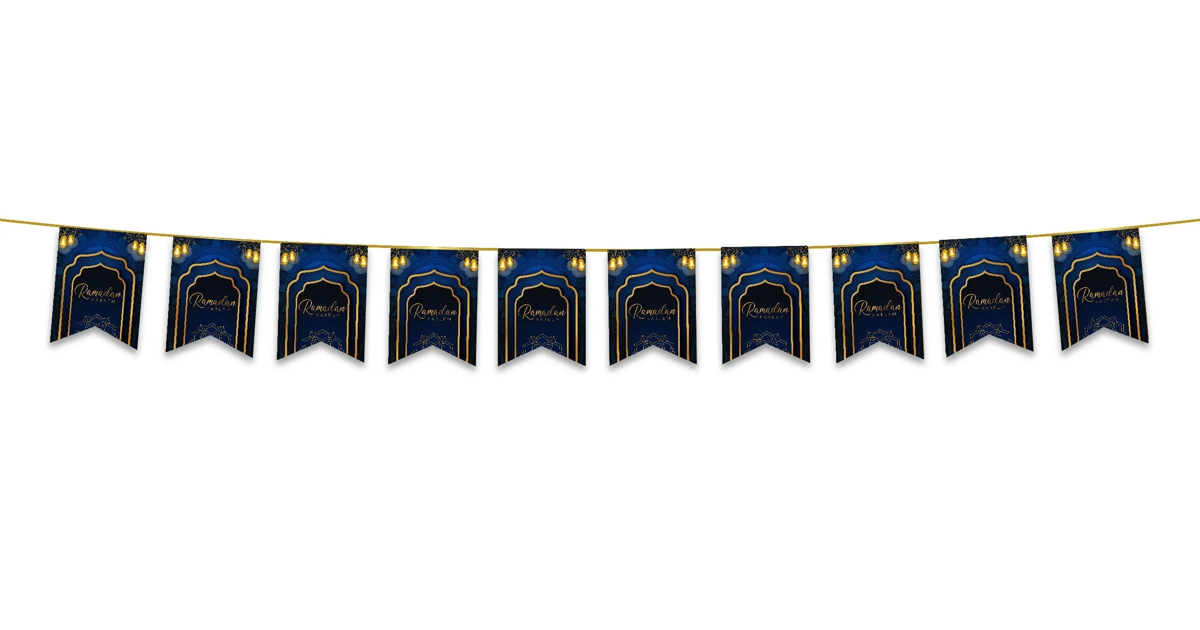 Ramadan Kareem Bunting - Navy & Gold Hanging Lanterns Archway Flags Decoration - Image 2