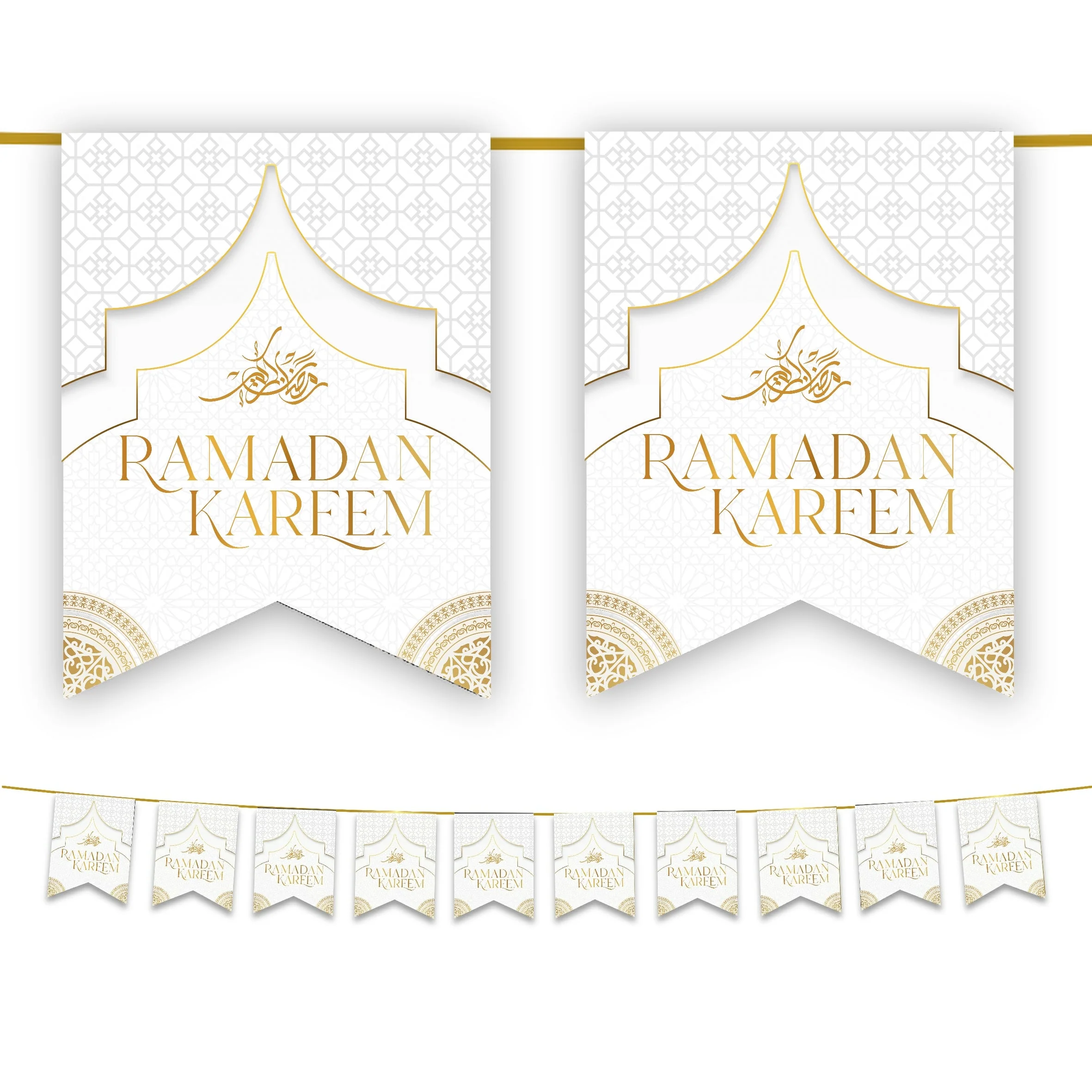 Ramadan Kareem Bunting - White & Gold Flags Decoration