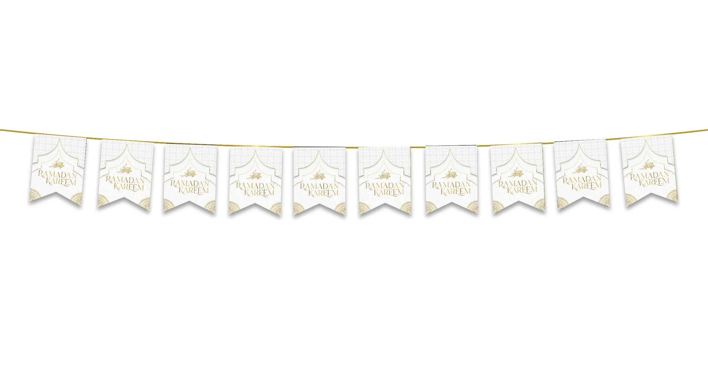 Ramadan Kareem Bunting - White & Gold Flags Decoration - Image 2