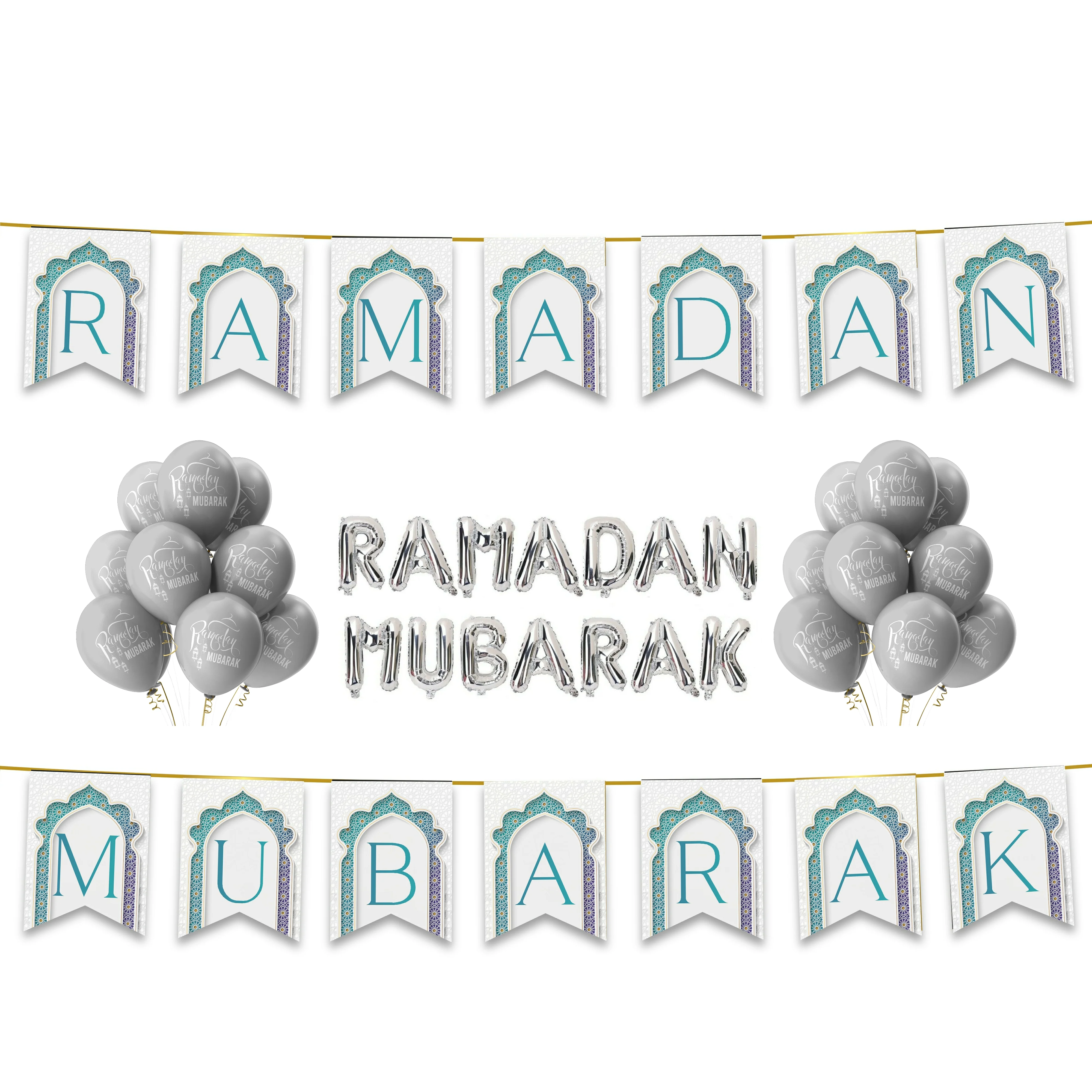 Ramadan Mubarak 38 pc Decoration Set - Teal & White