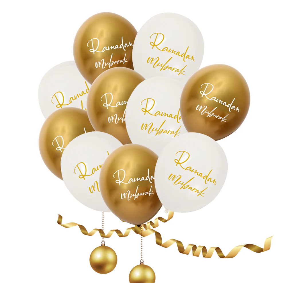 Ramadan Mubarak Balloons - Chrome White & Gold