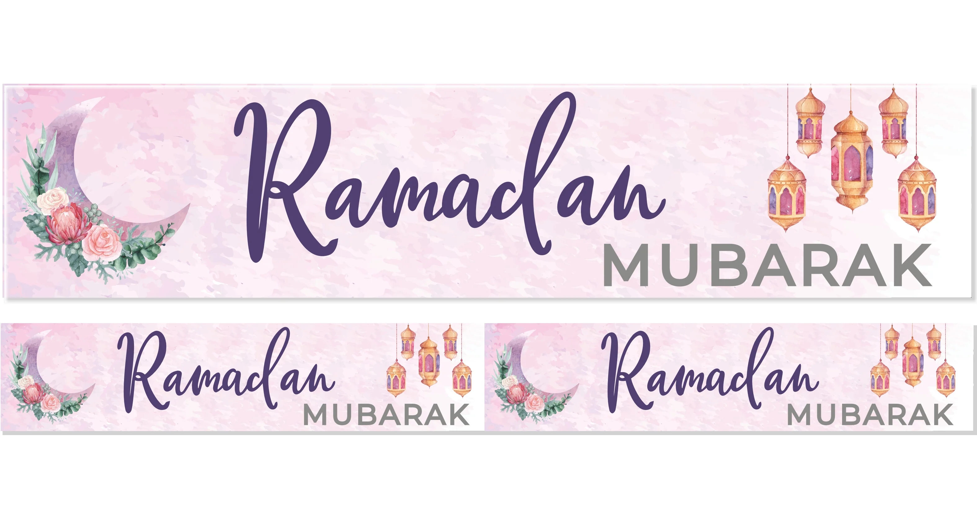 RAMADAN Mubarak Banner Decoration - Pink Floral & Lanterns Design (AG21)