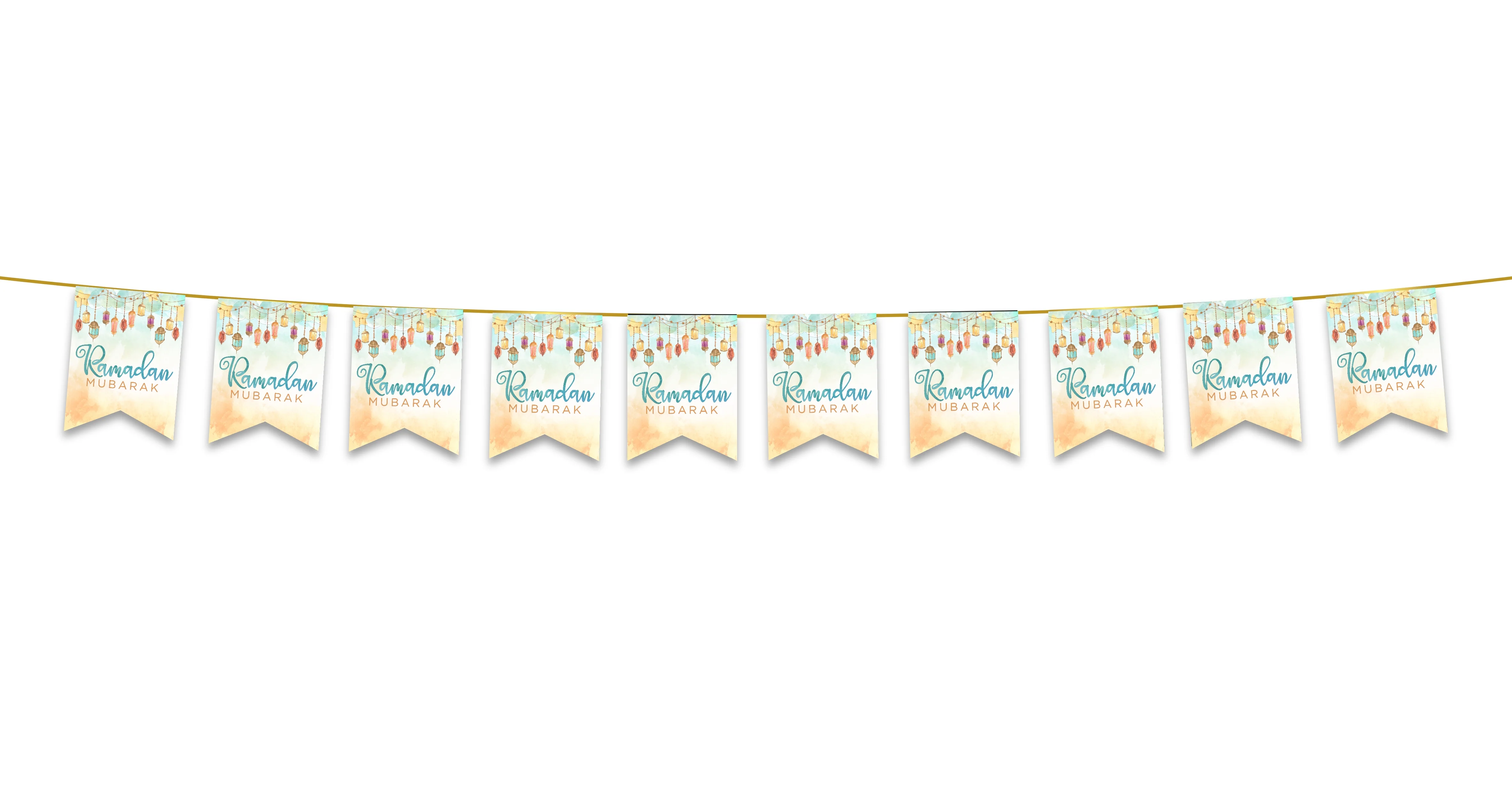 Ramadan Mubarak Bunting - Lanterns Watercolour Flags Decoration - Image 2