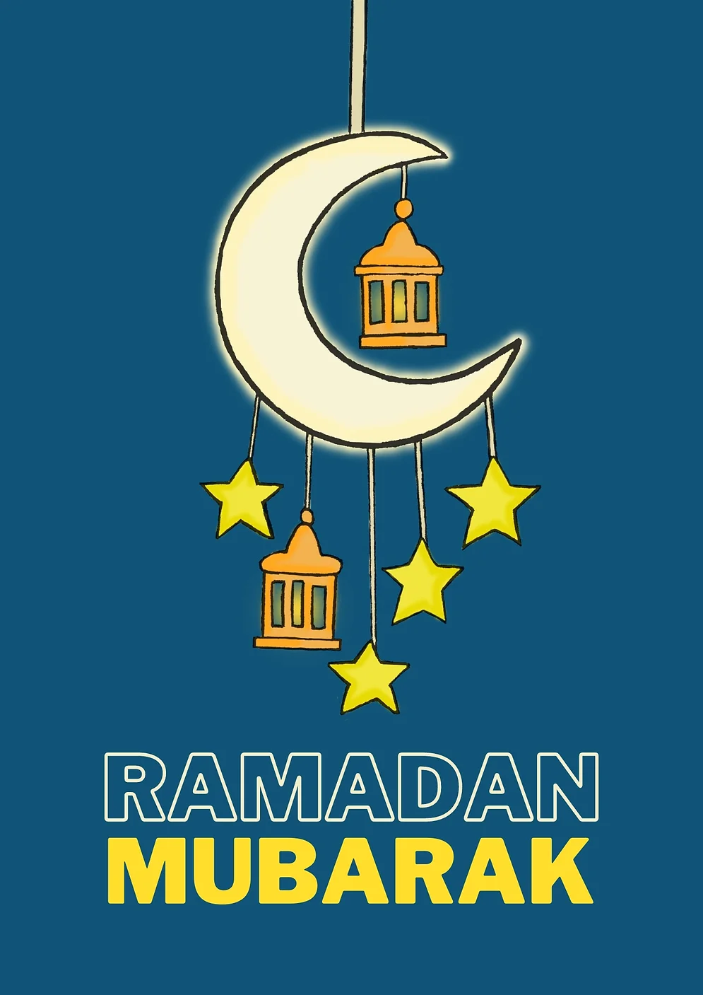 Ramadan Mubarak Moon & Stars Card