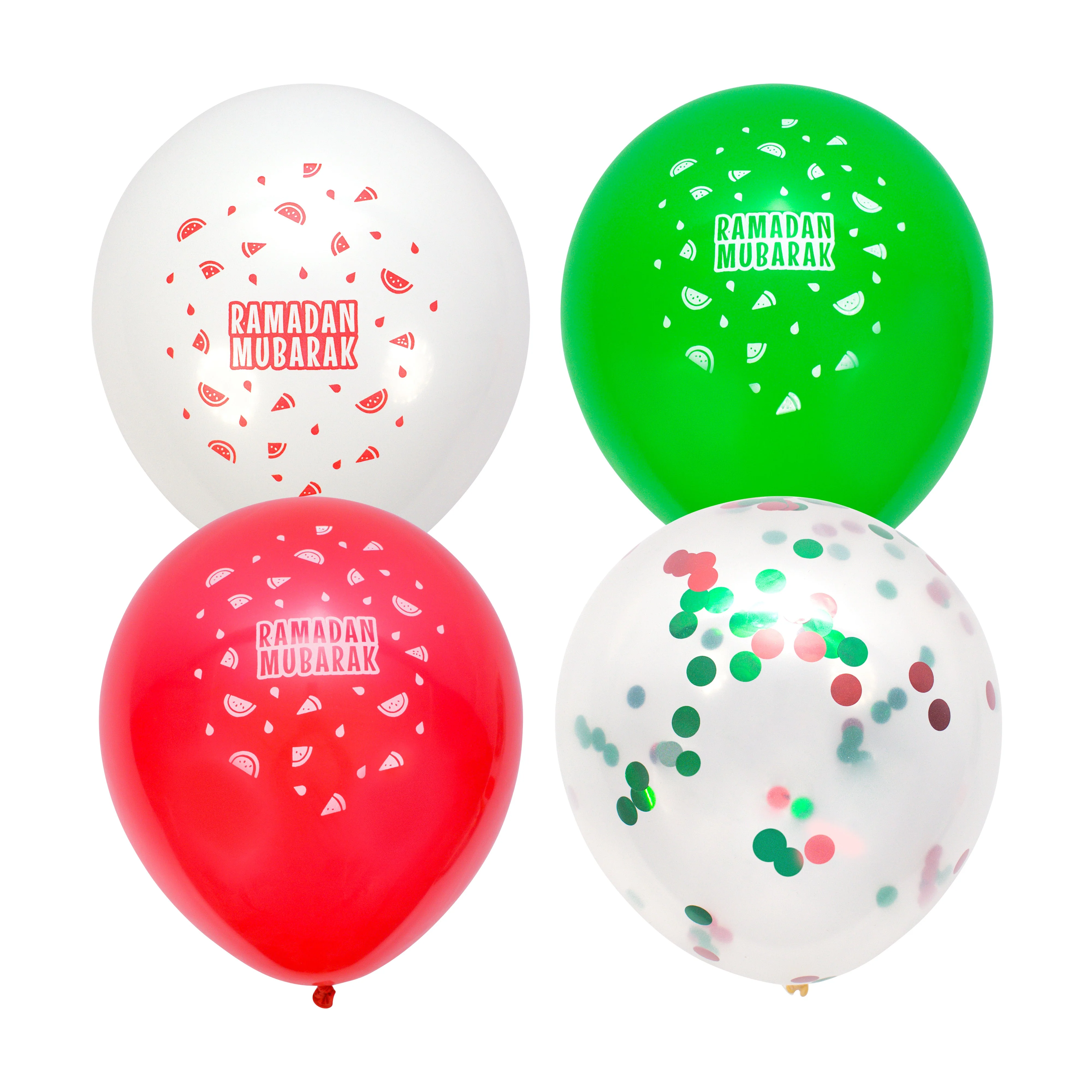 Ramadan Mubarak Latex Balloons (12 pack) - Red, White & Green Watermelon Palestine Theme