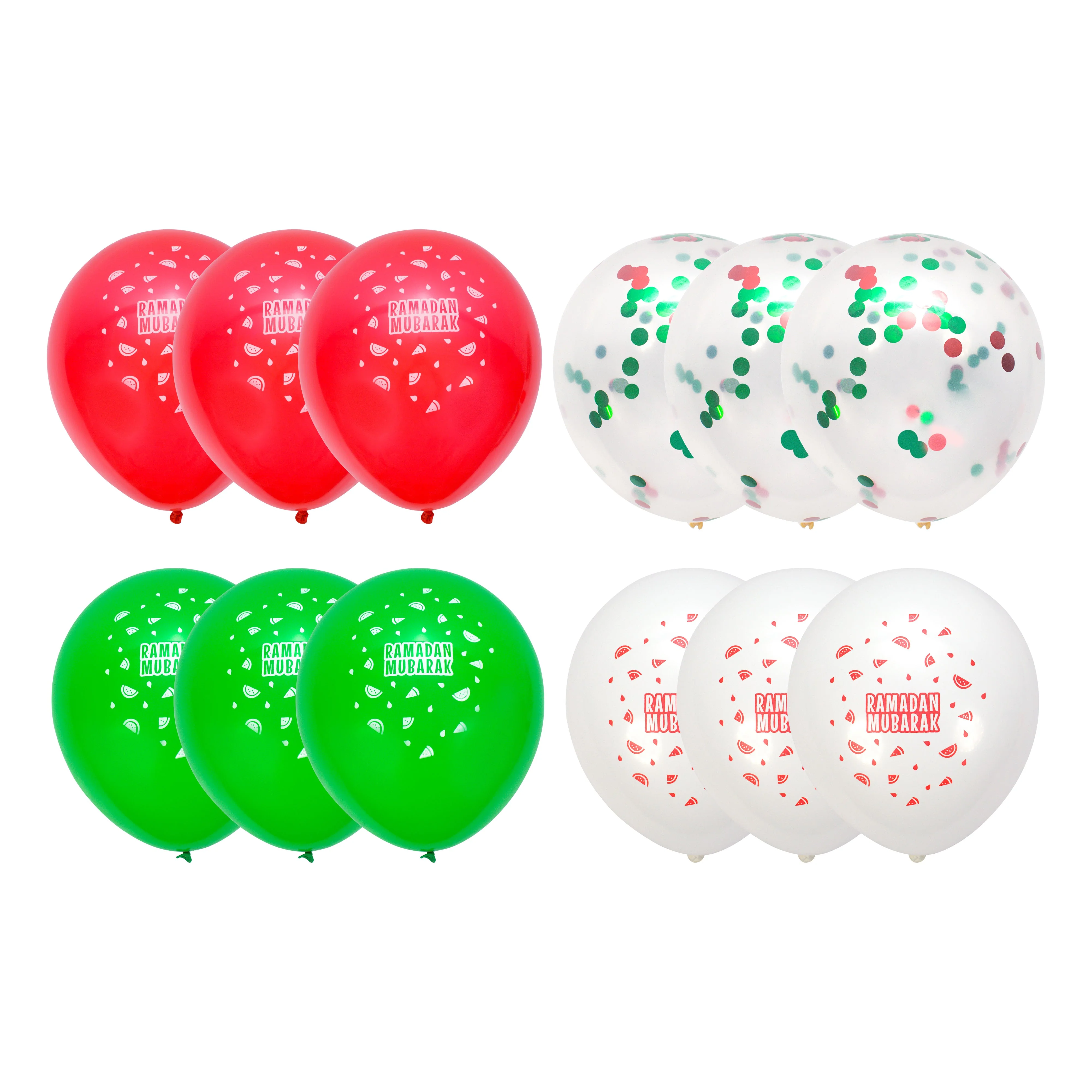 Ramadan Mubarak Latex Balloons (12 pack) - Red, White & Green Watermelon Palestine Theme - Image 4