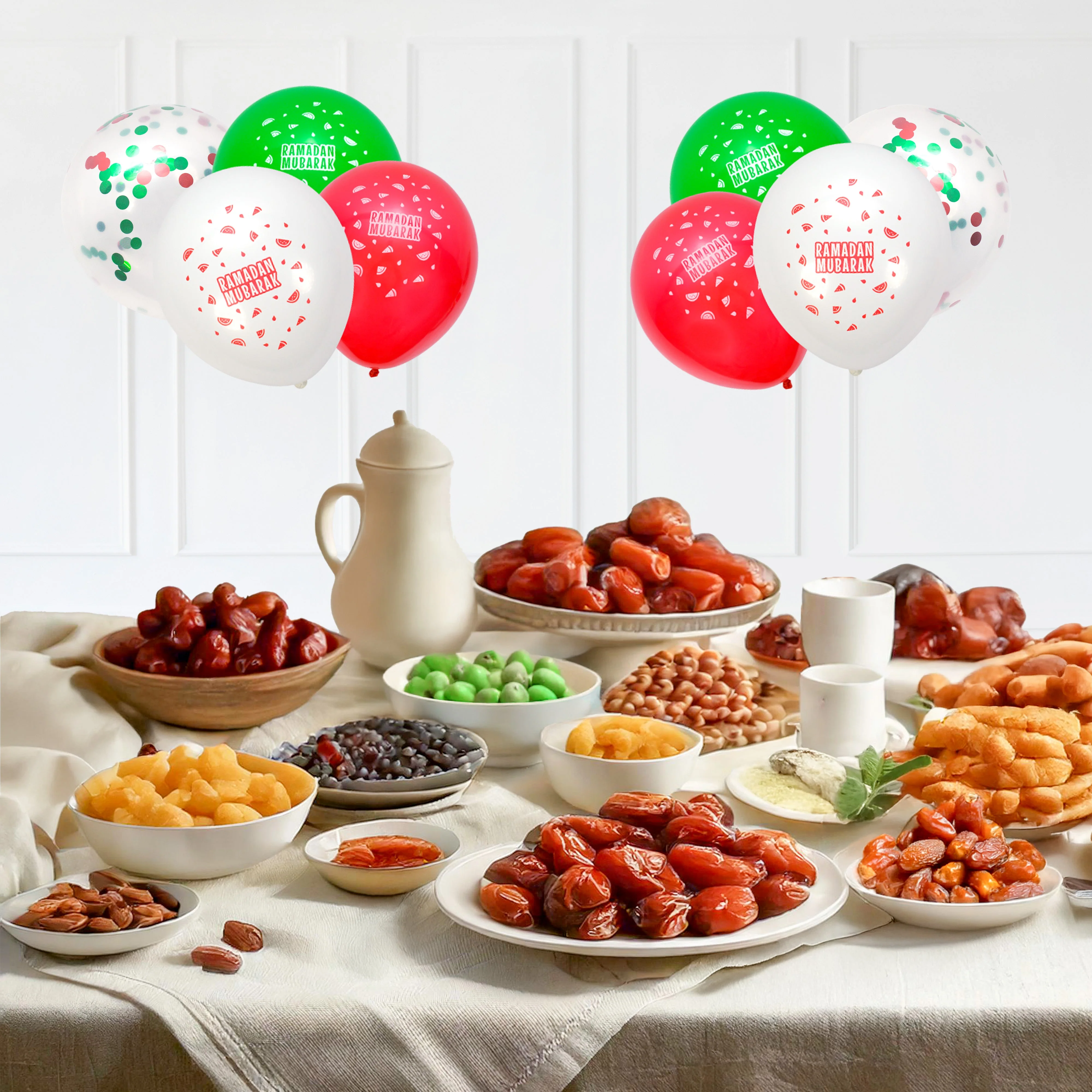Ramadan Mubarak Latex Balloons (12 pack) - Red, White & Green Watermelon Palestine Theme - Image 6