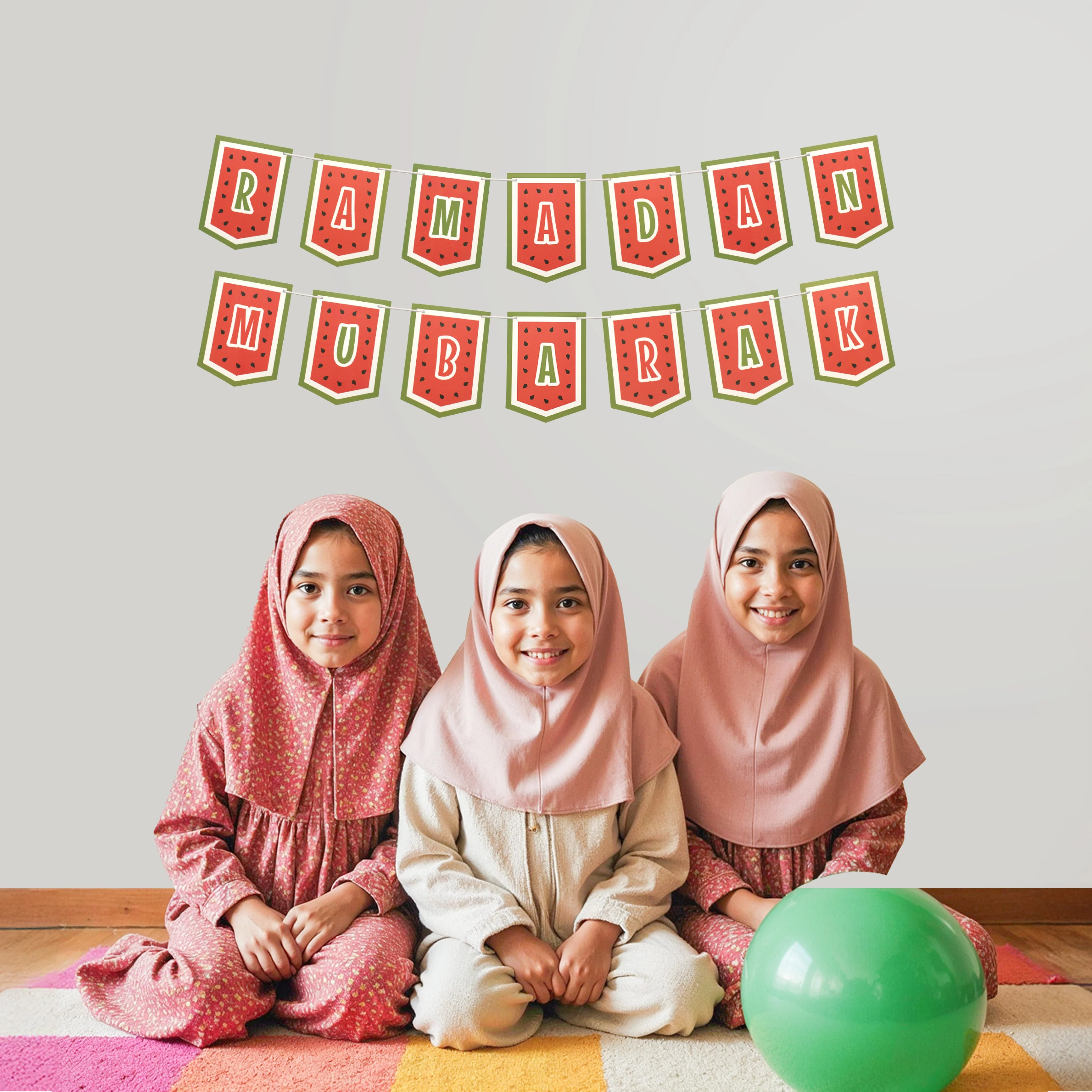 Ramadan Mubarak Bunting - Watermelon Palestine Theme - Red - Image 3