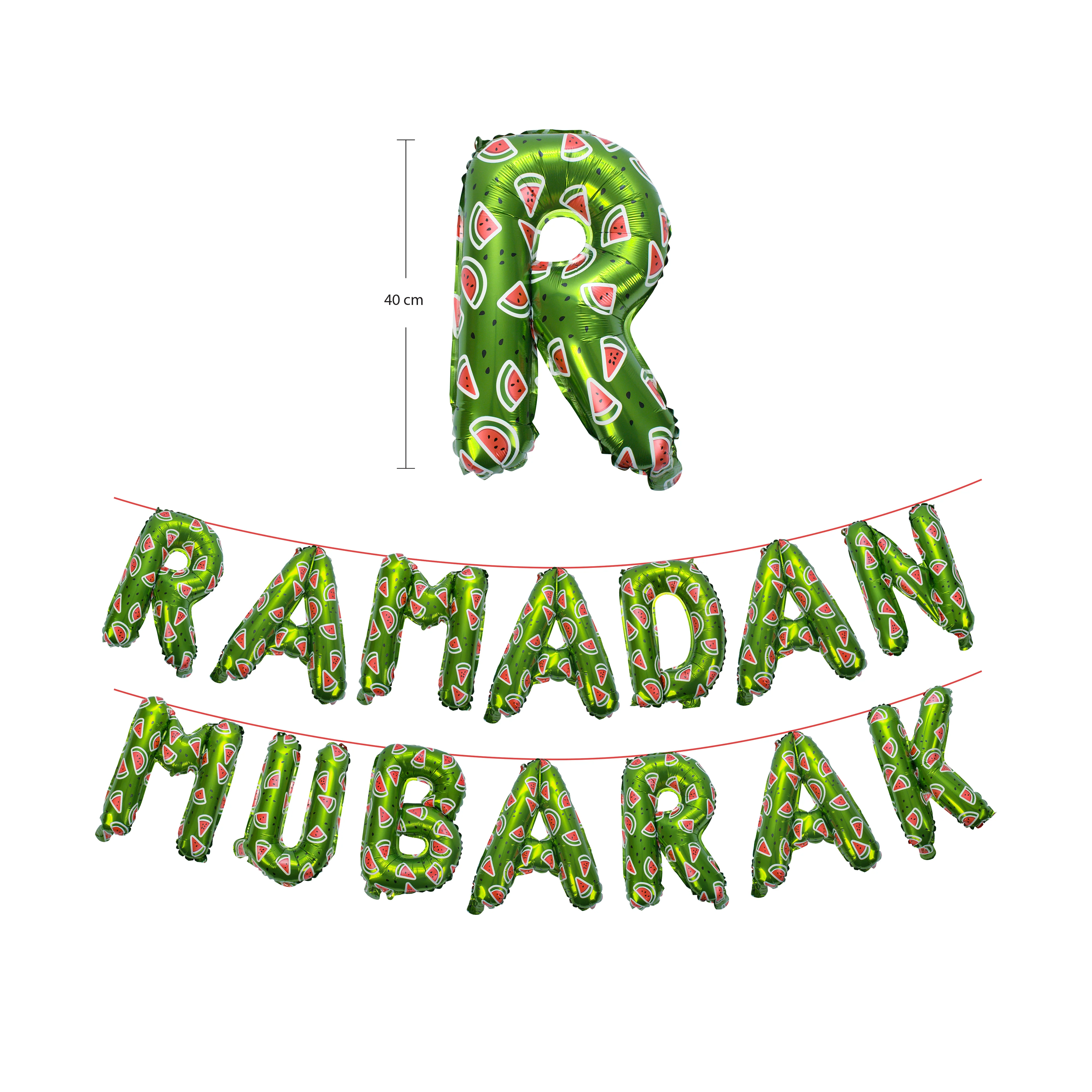 Ramadan Mubarak foil balloon set - Watermelon Palestine Design - Green - Image 2