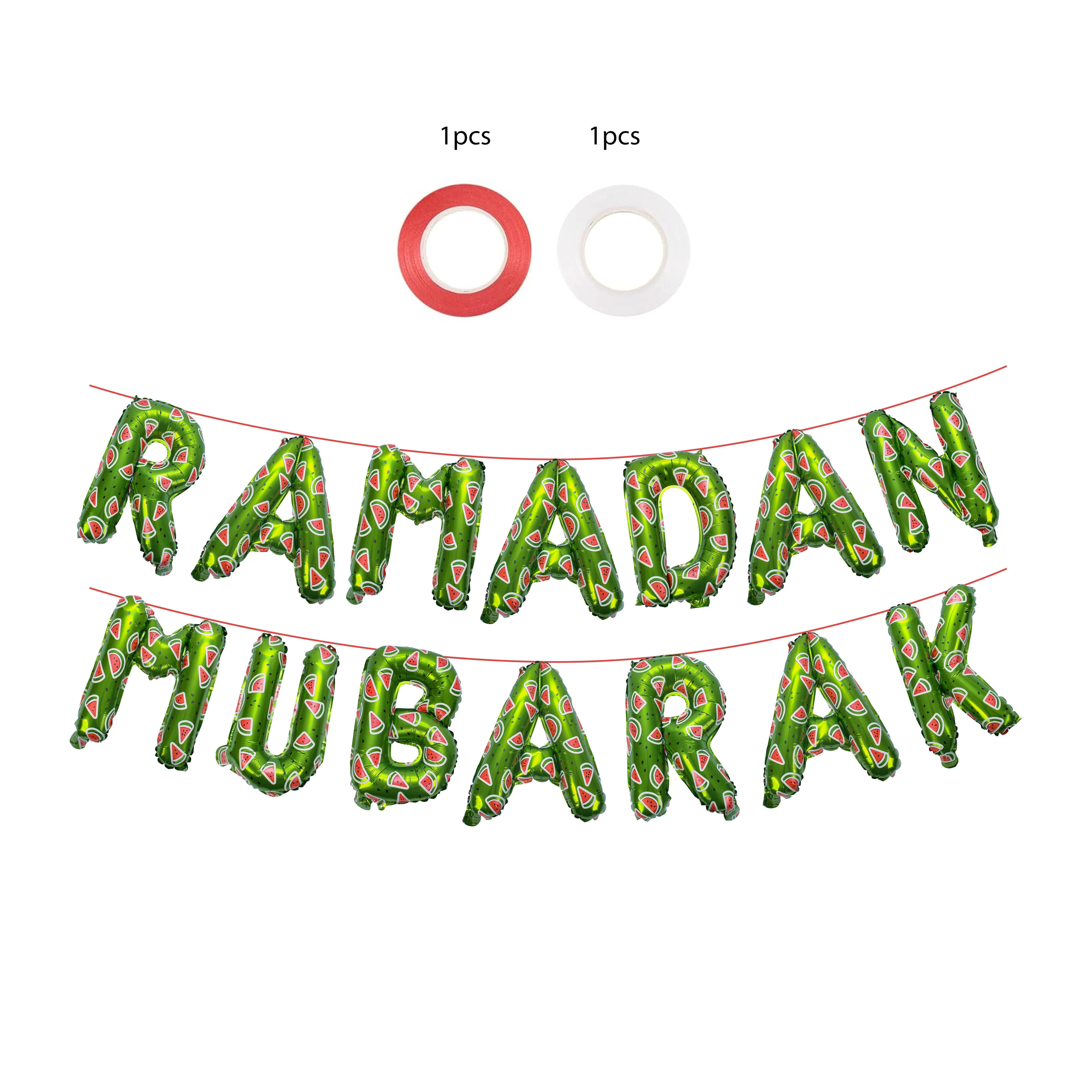 Ramadan Mubarak foil balloon set - Watermelon Palestine Design - Green - Image 3