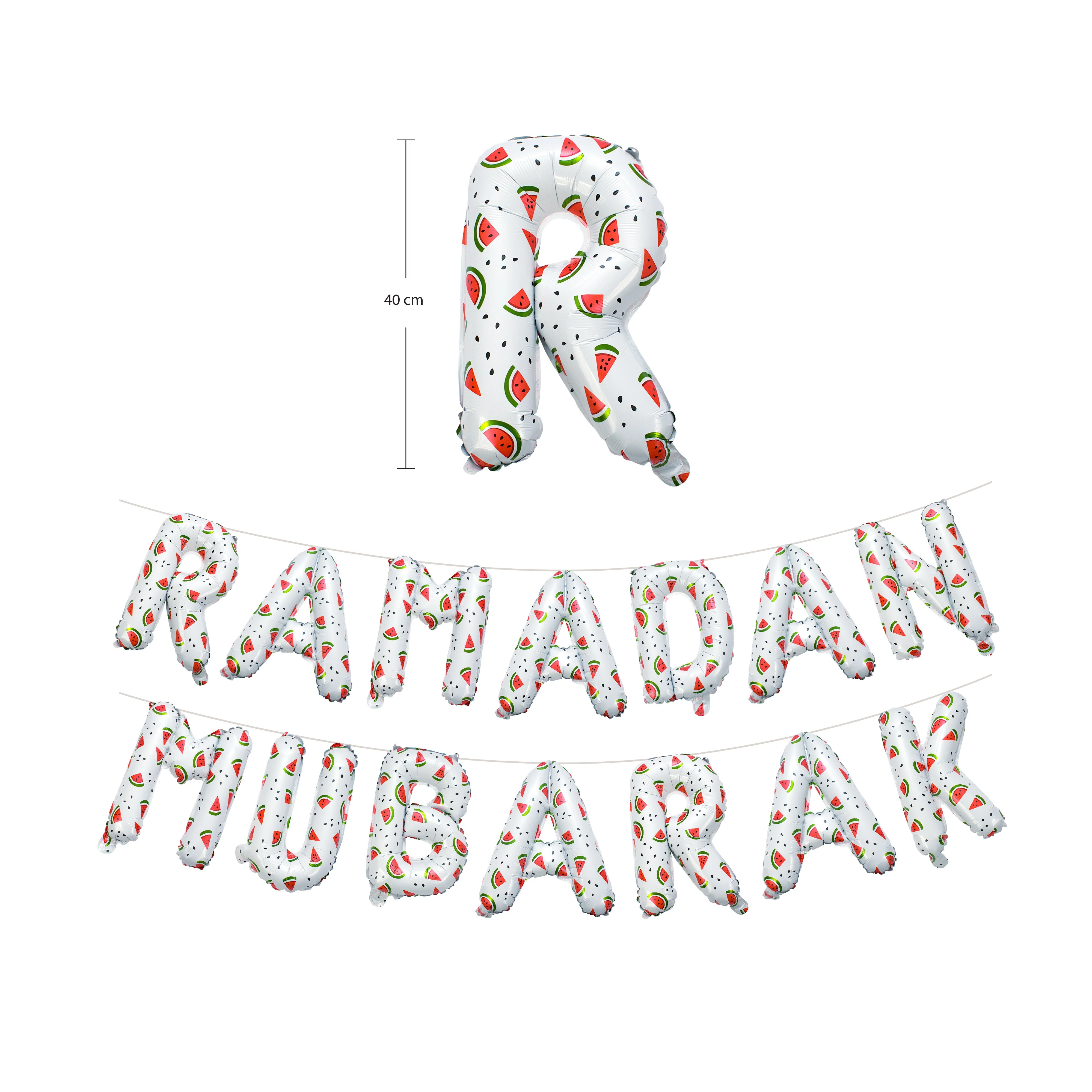 Ramadan Mubarak foil balloon set - Watermelon Palestine Design - White - Image 2