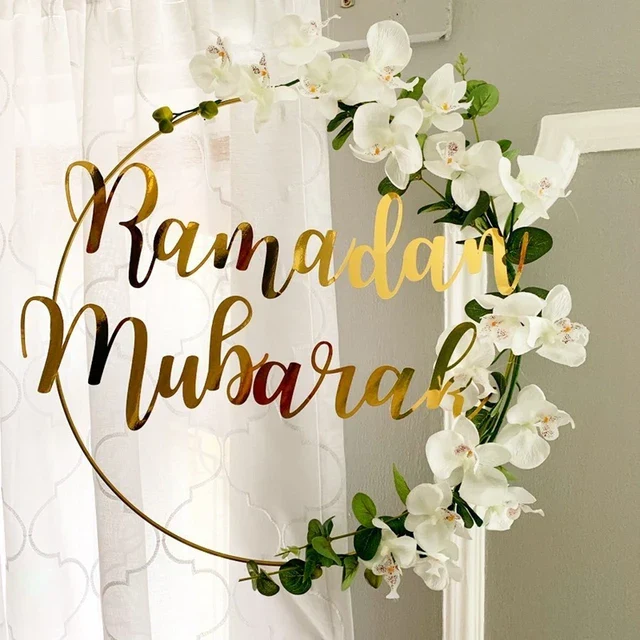 Ramadan Mubarak - White and Gold DIY Iron Metal Wreath Ring - Craft Flower Garland for Ramadan Home Decor - Image 2