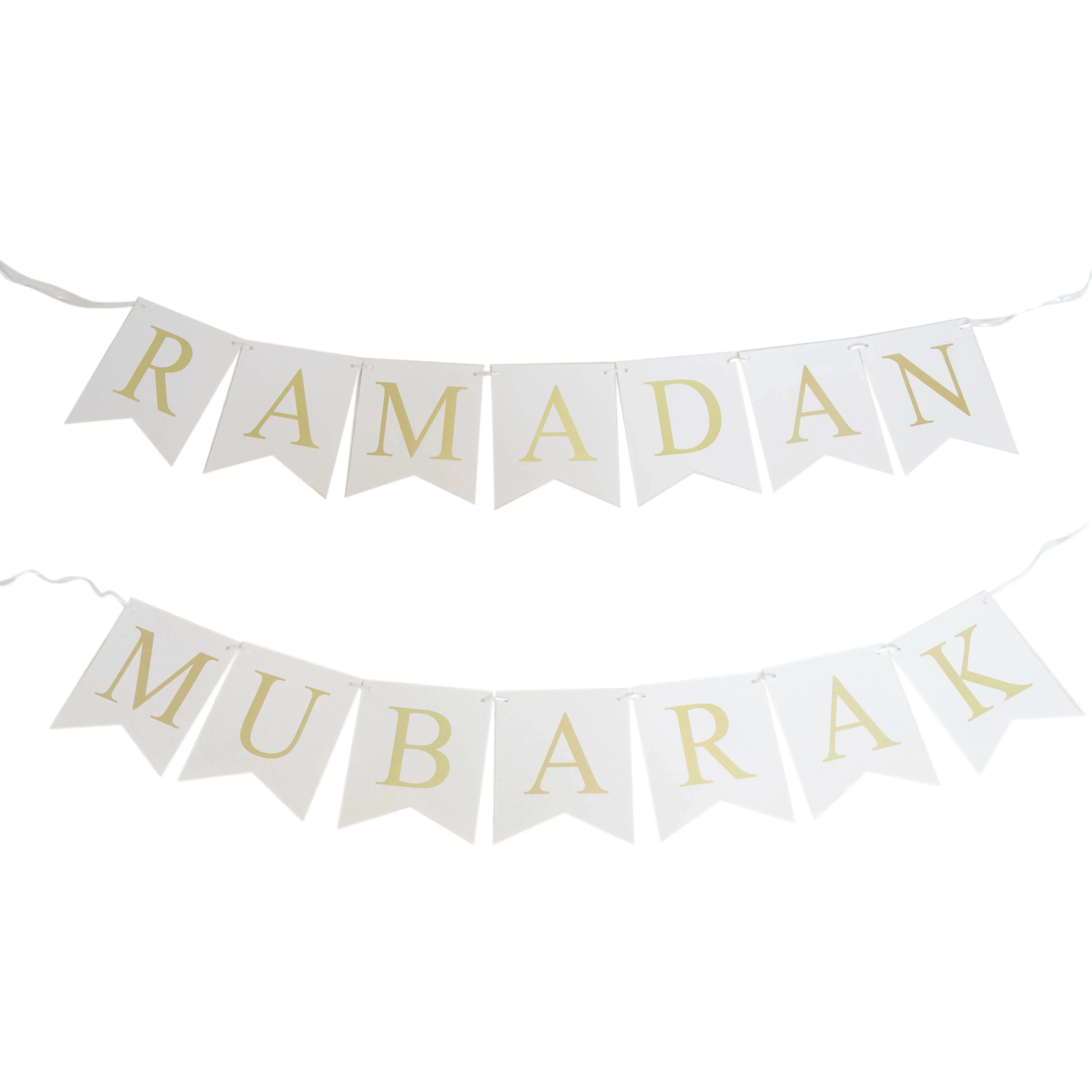 Ramadan White Gold Glitter Paper Bunting