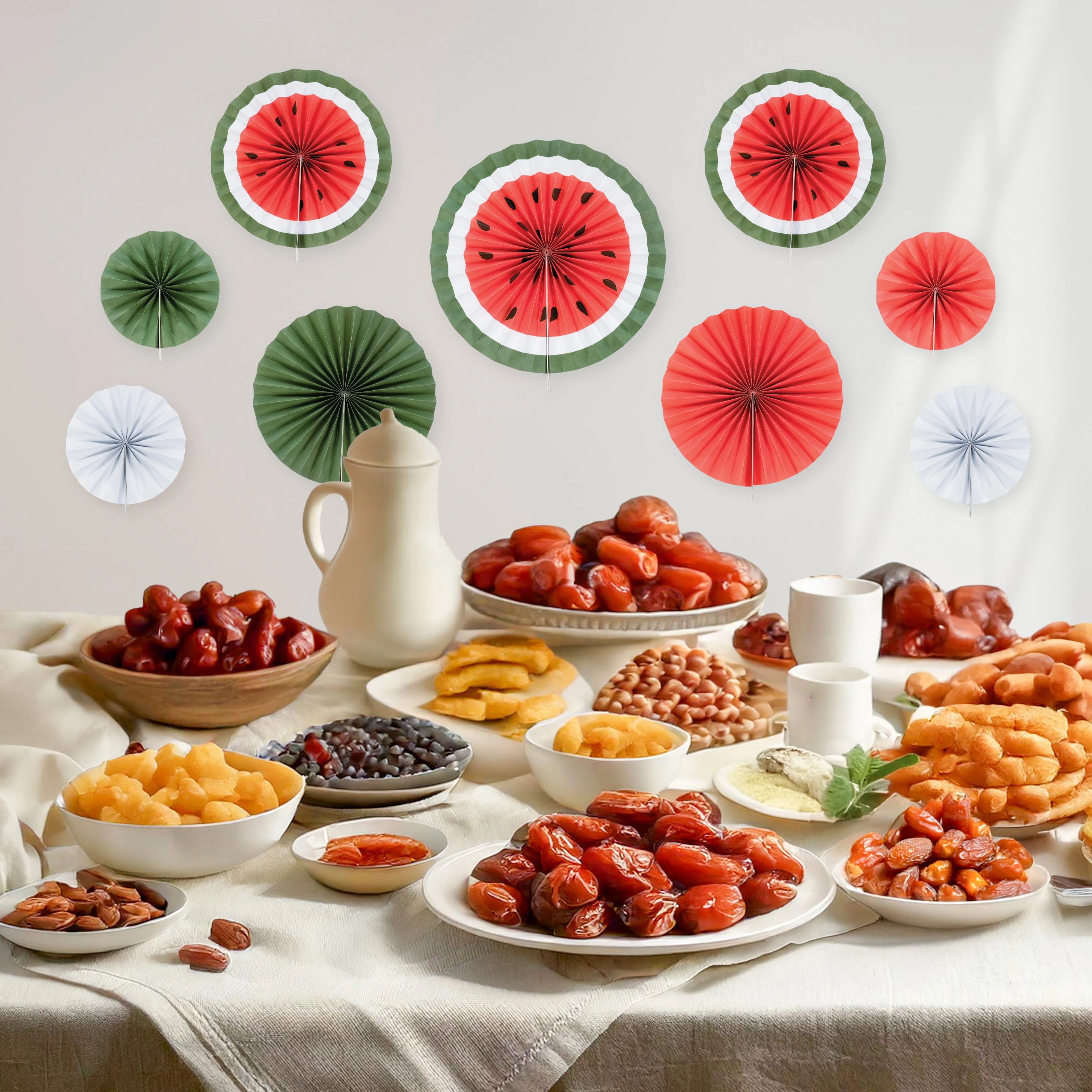 Set of 9 Watermelon Paper Fans for Ramadan & Eid Palestine Themed Hanging Decoration - Image 4