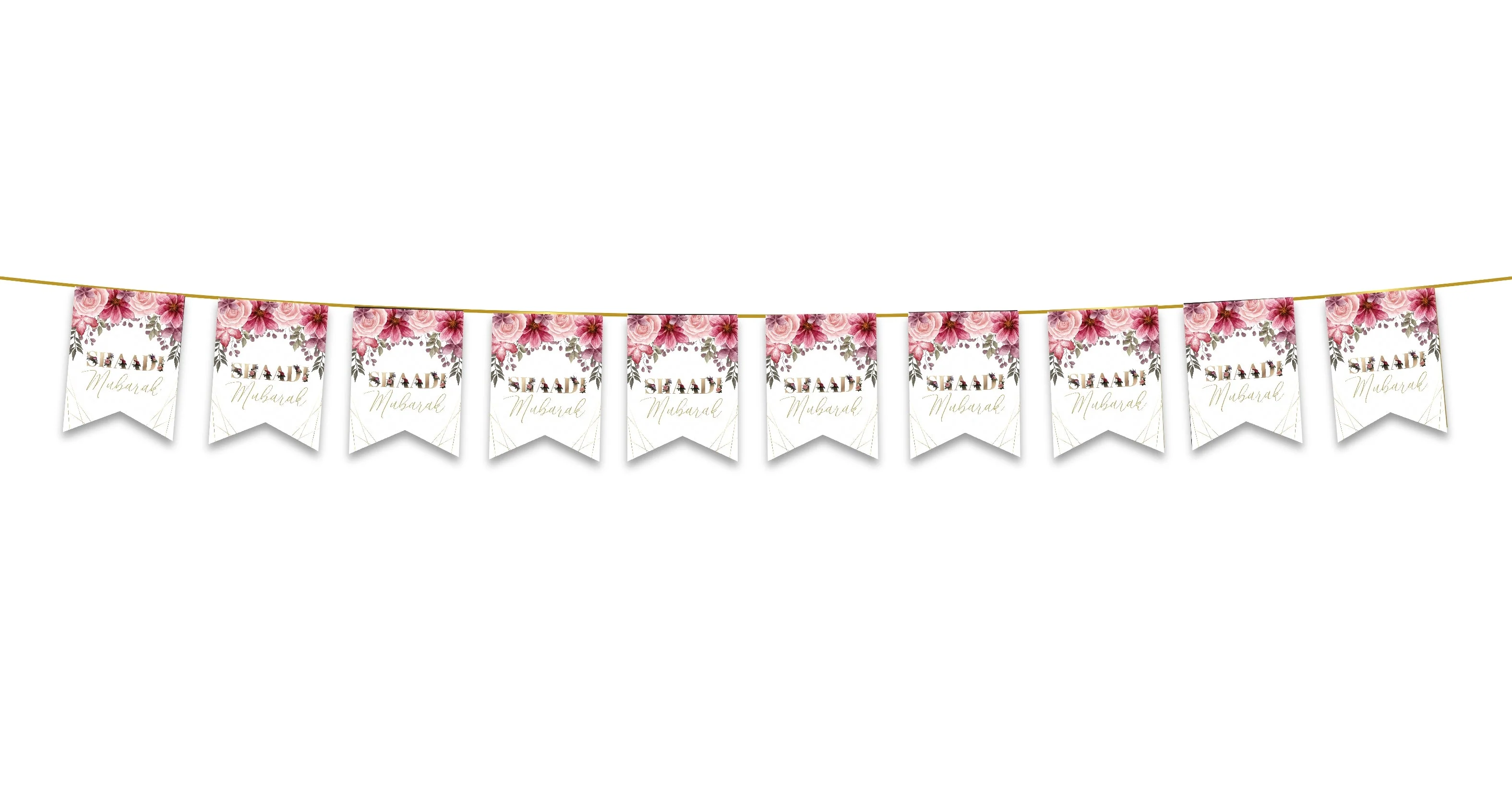 Shaadi Mubarak Bunting - White & Pink Floral Wedding Decoration - Image 2