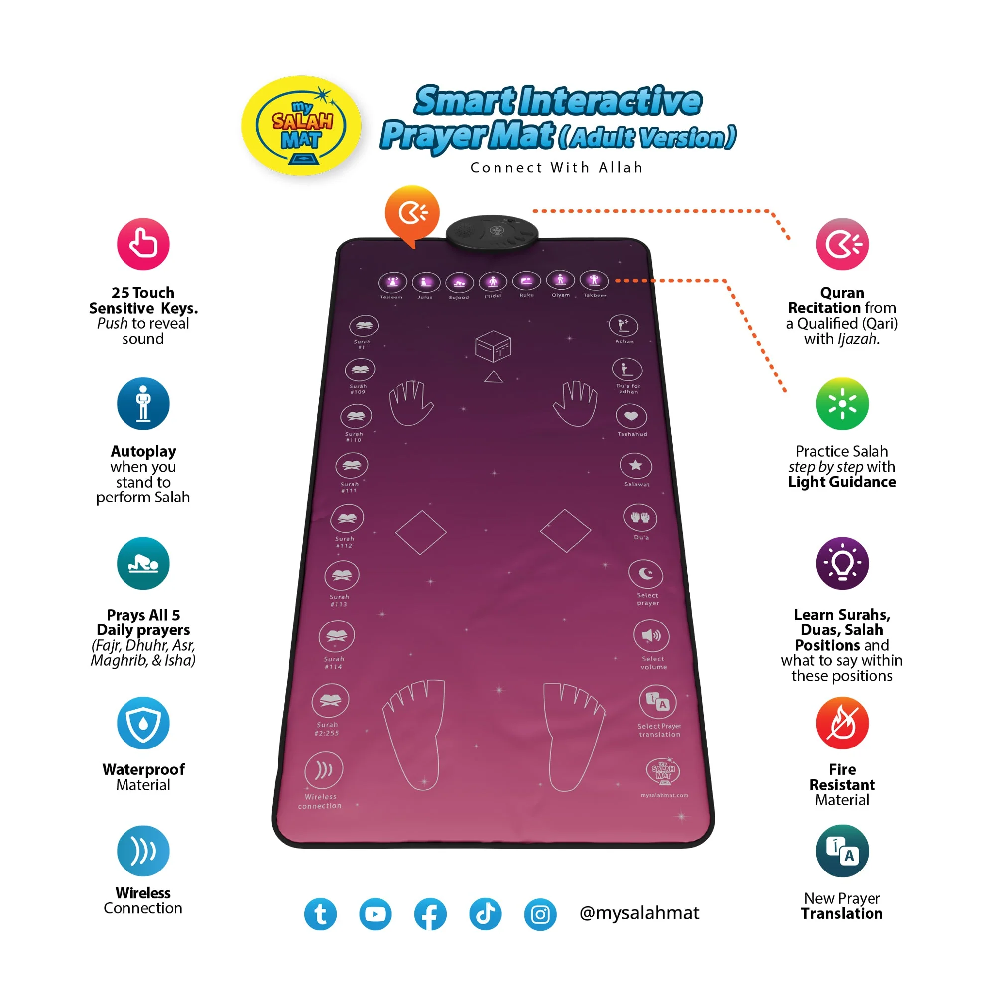 My Salah Mat - Smart Interactive Prayer Mat - (Adult Version) Pink - Image 12