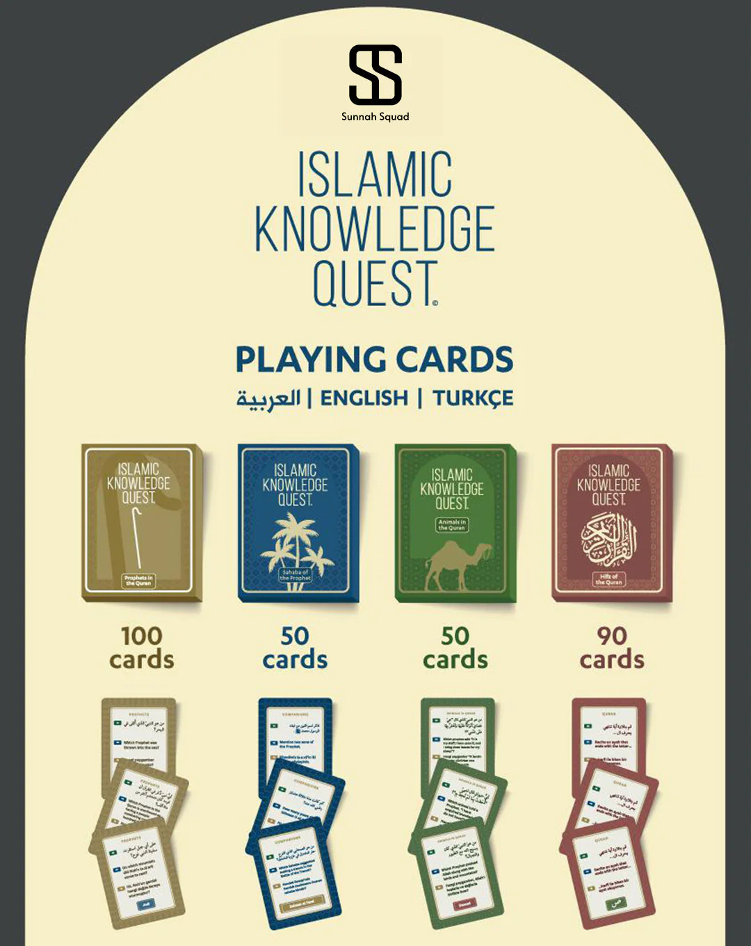 Ultimate Islamic Knowledge Playing Card Bundle – 4 Decks (290 Cards) - Islamic Quiz Playing Cards by Sunnah Squad
