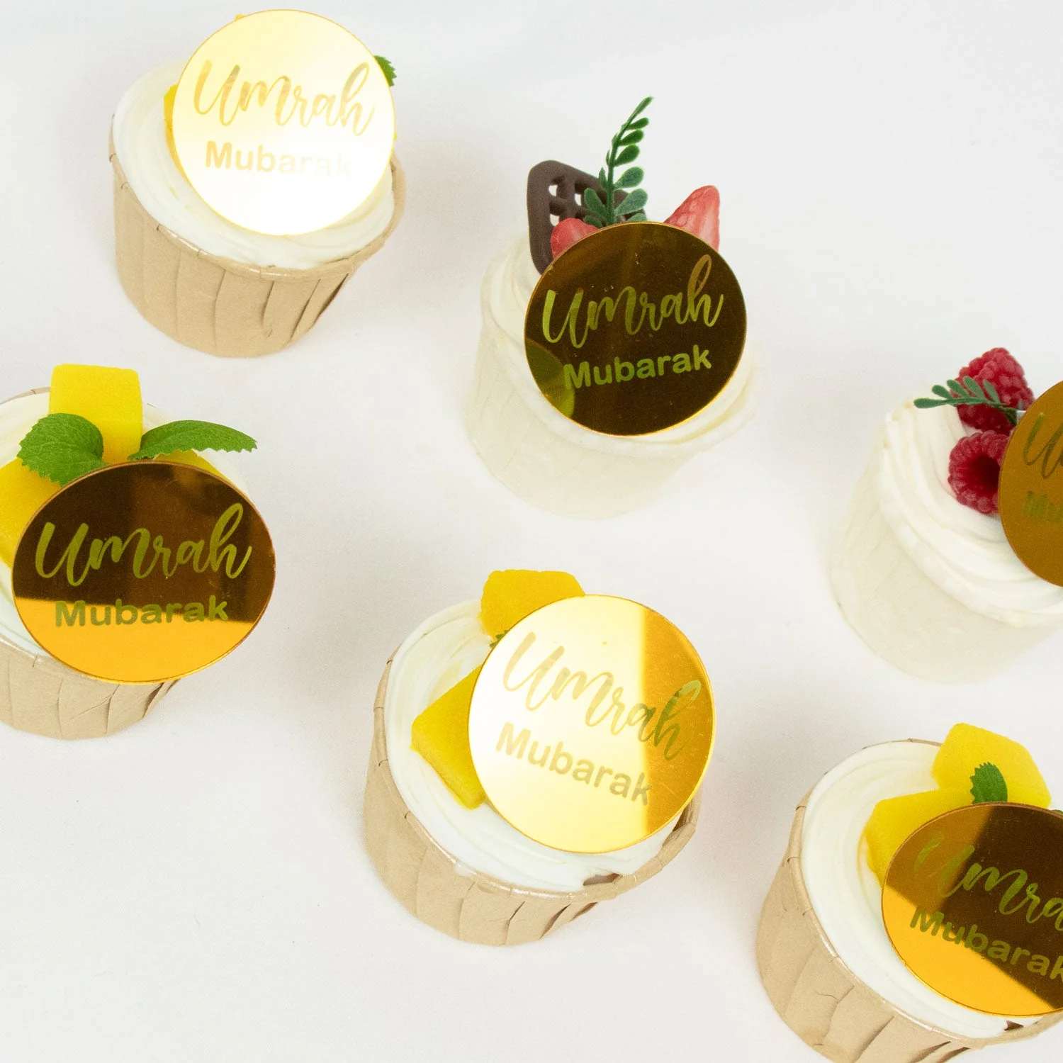 Umrah Mubarak Acrylic Cupcake Toppers – Gold Finish - Image 2