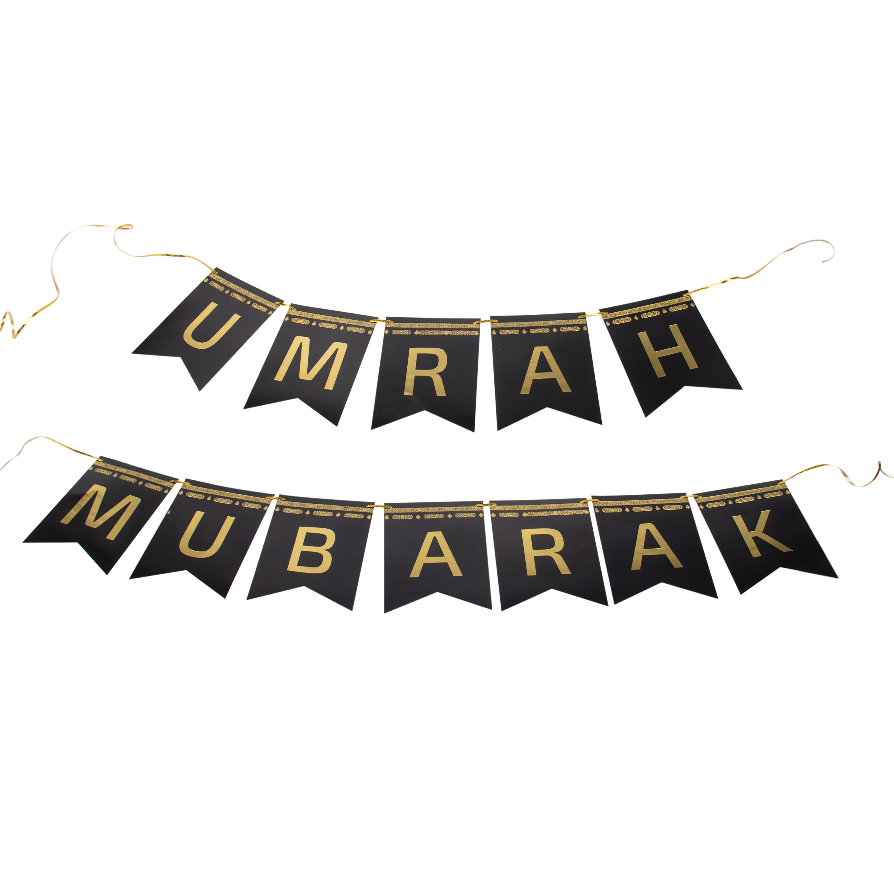 Umrah Mubarak Bunting - Black & Gold Foiled Letters Bunting - Image 2