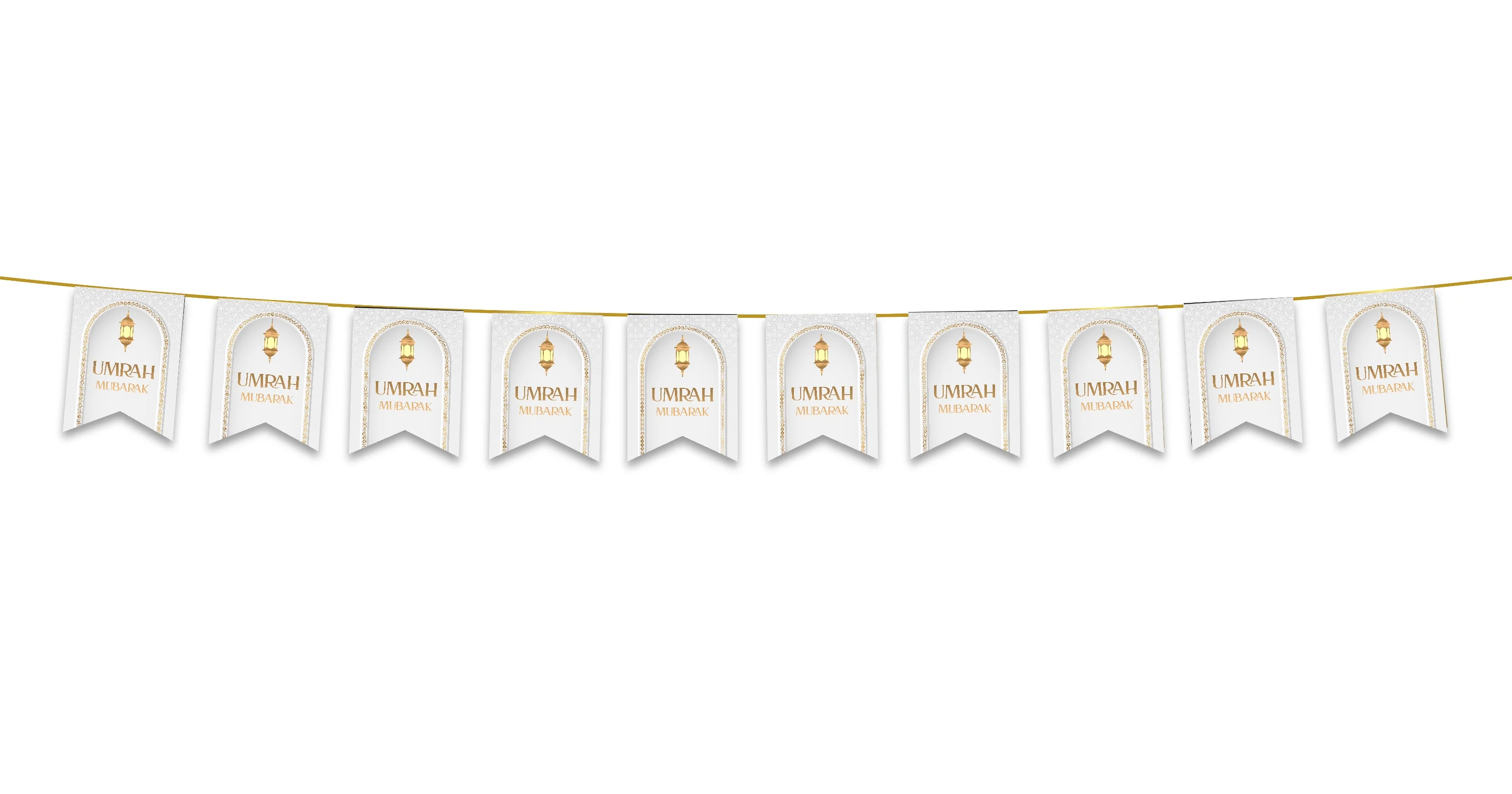 Umrah Mubarak Bunting - White & Gold Hanging Lanterns - Image 2