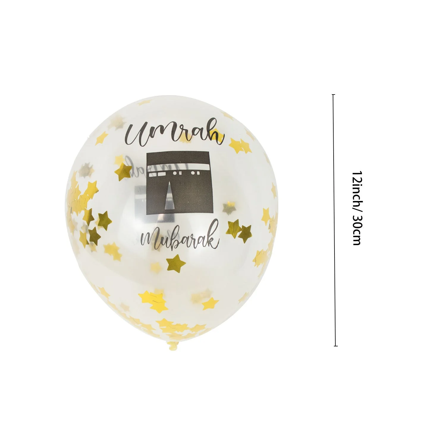 Umrah Mubarak Gold Star Confetti Balloons – 12” Transparent Balloons - Image 2