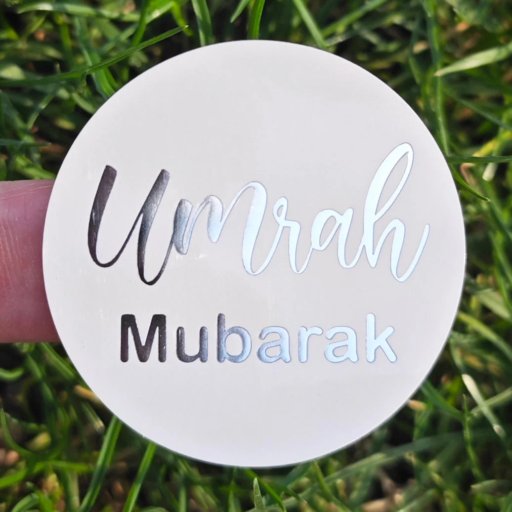 Umrah Mubarak Stickers - Silver Stamping Foil