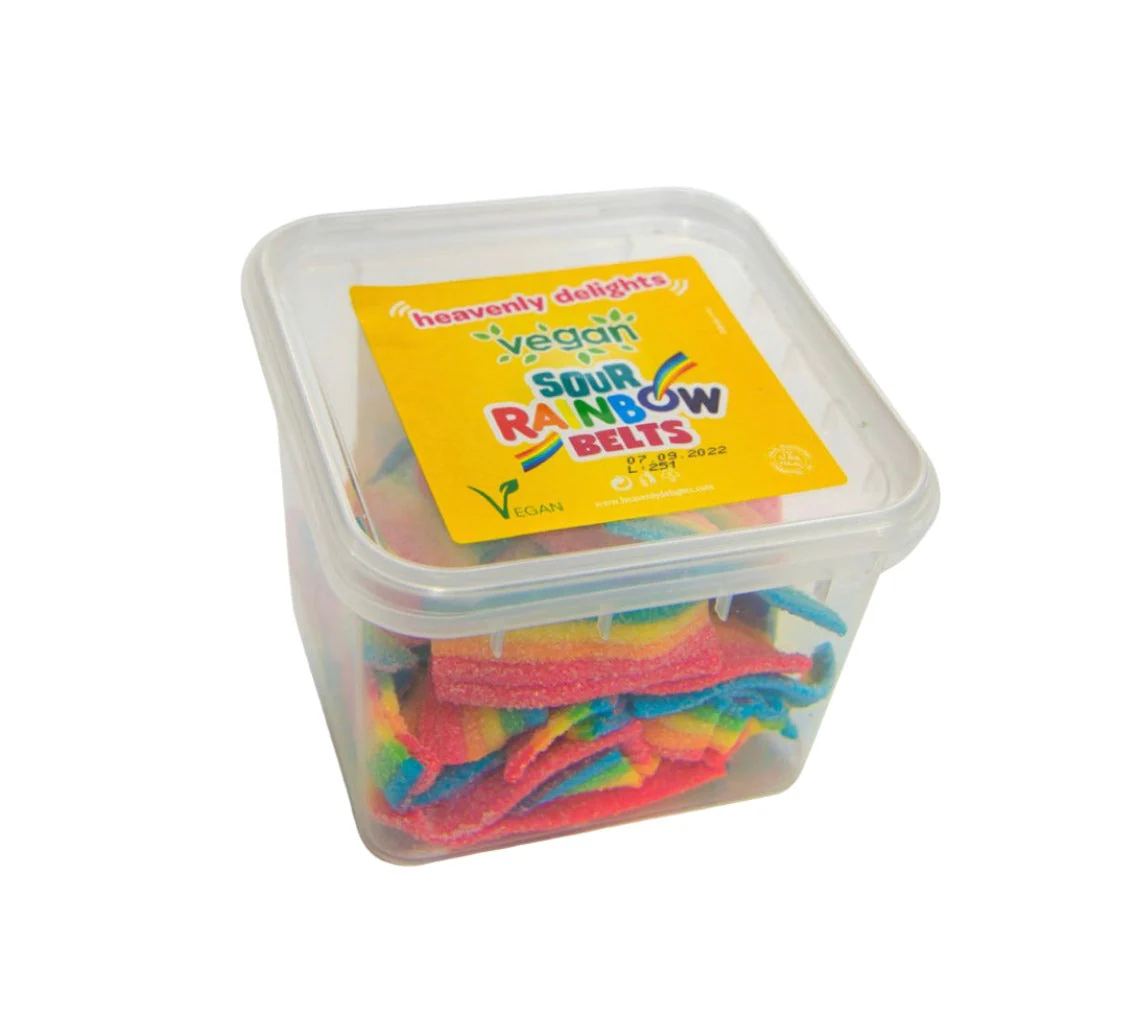 Vegan Sour Rainbow Belts - Heavenly Delights - 140g Tub