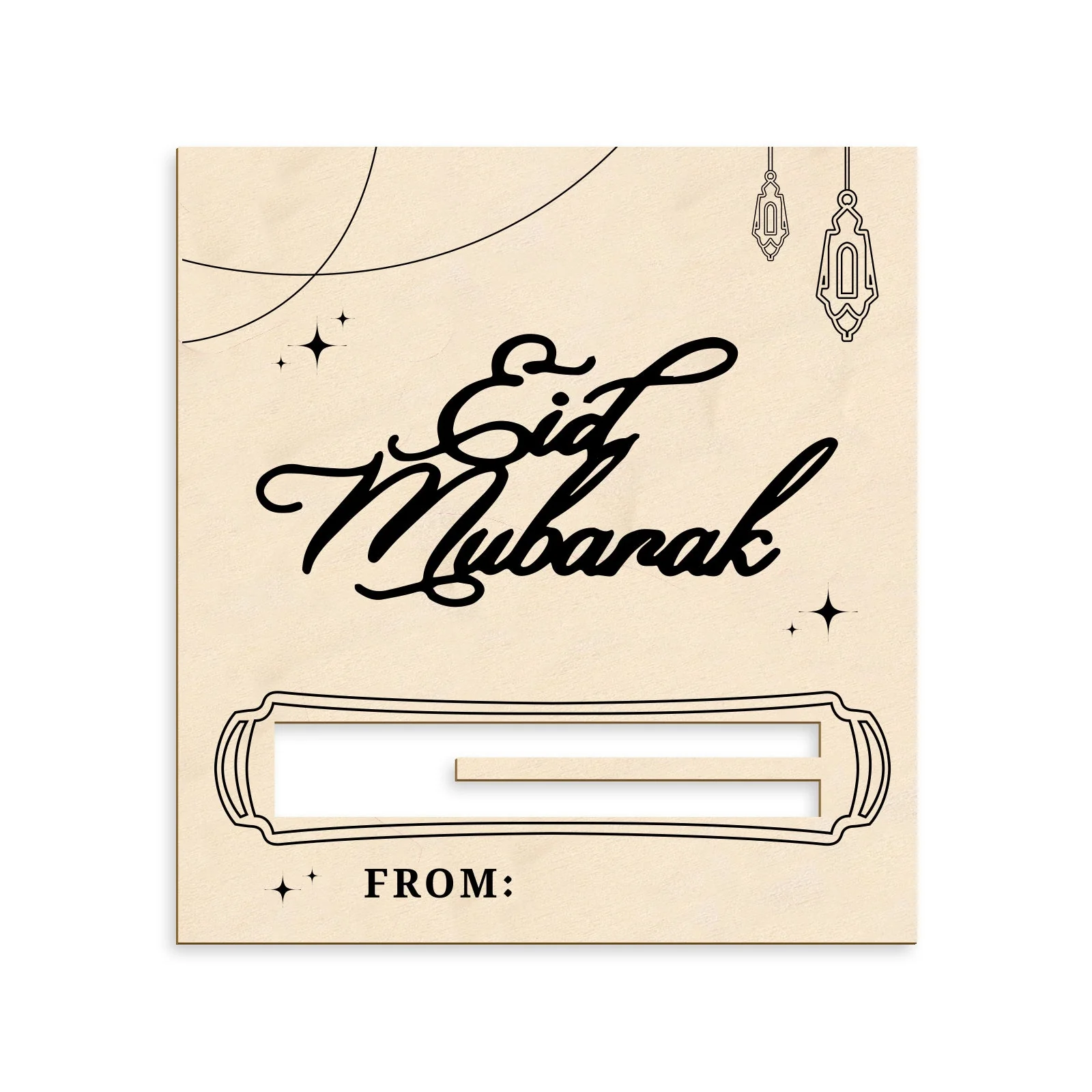 White & Black Eid Mubarak Gift Card with Attached Gift - Image 2