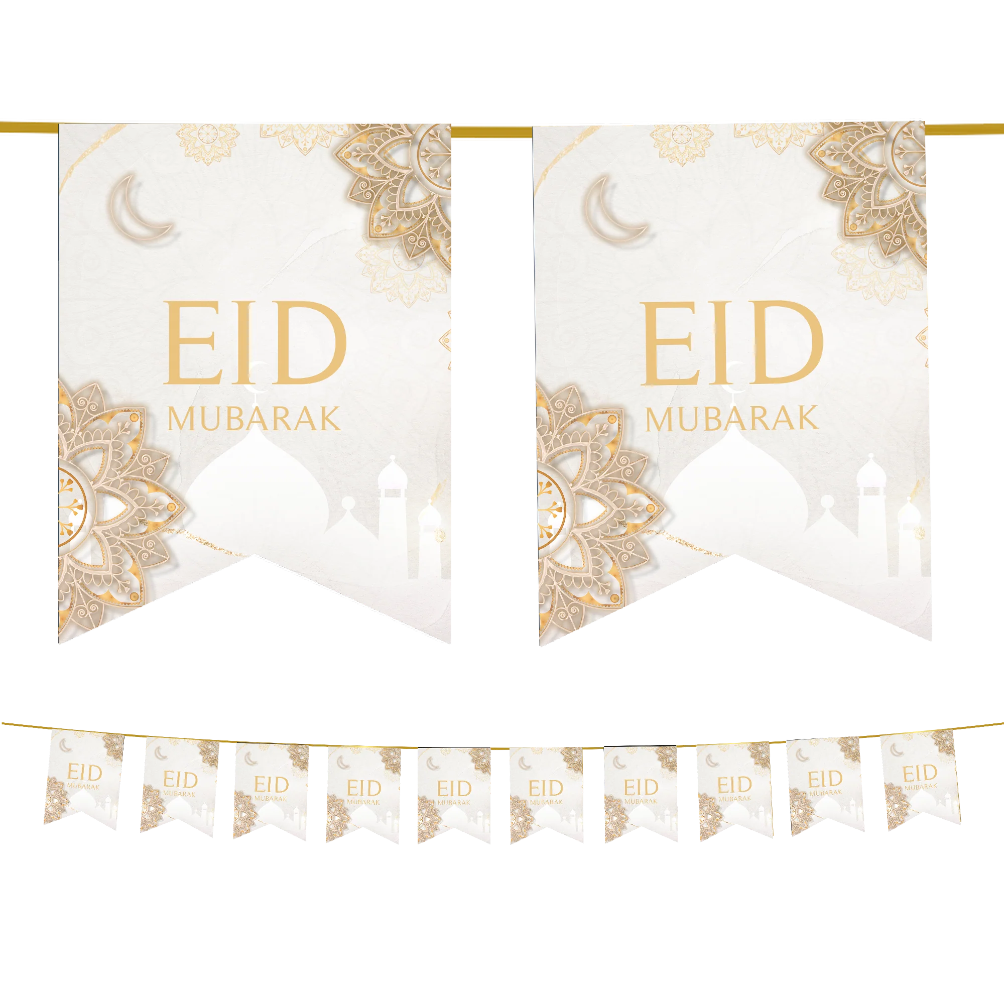 EID Mubarak Decoration Set - White & Gold Geometric - Image 2