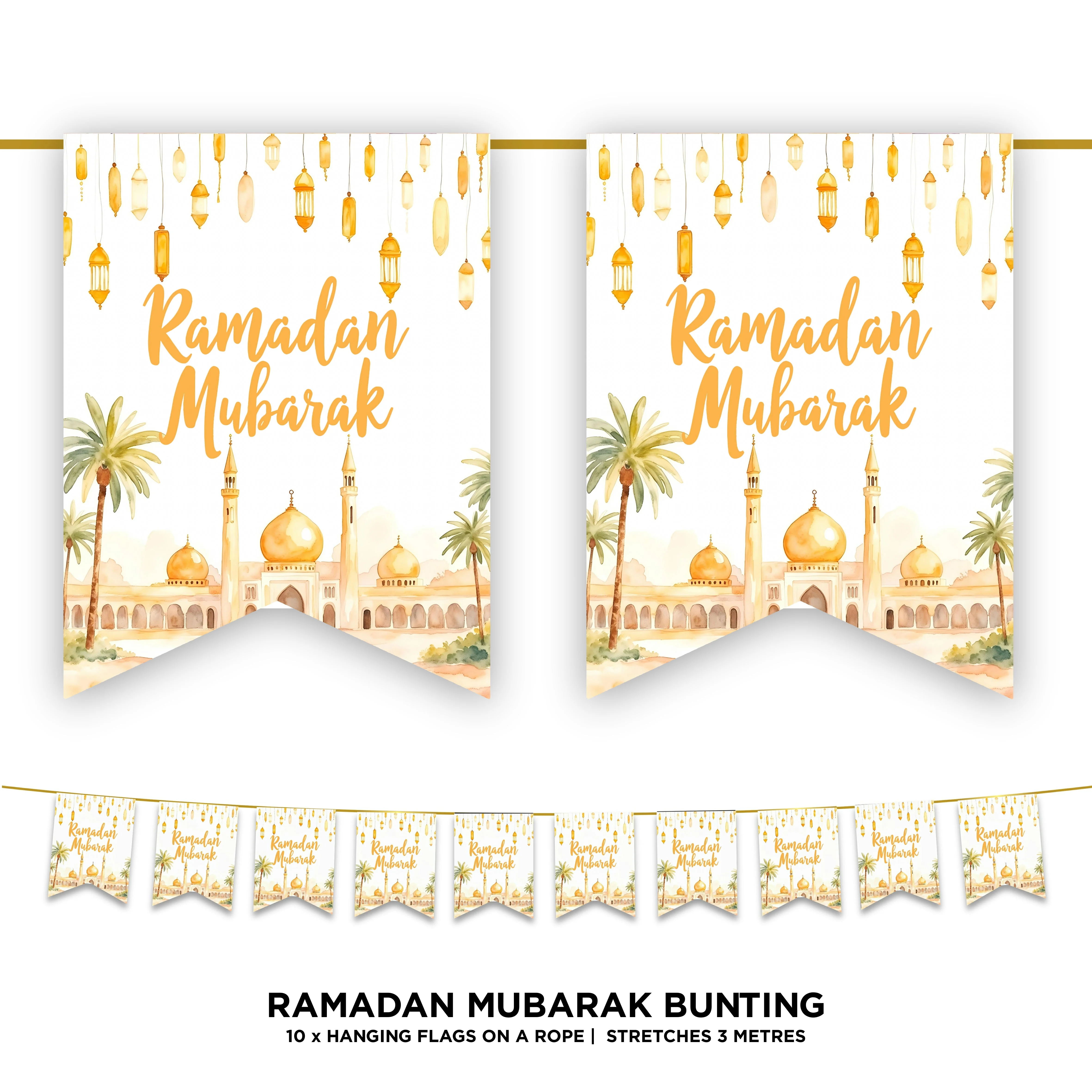White & Gold Ramadan Mubarak Bunting