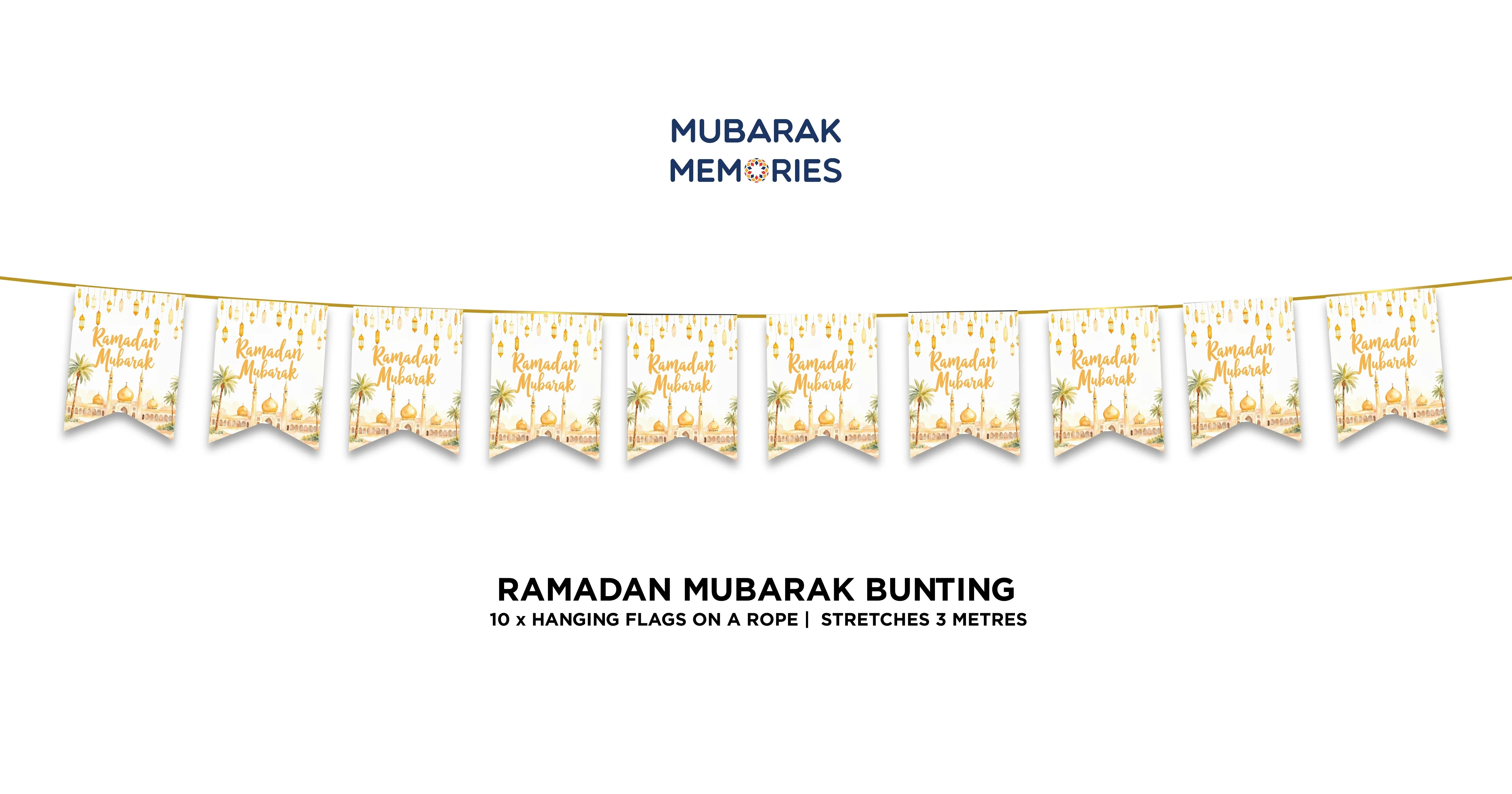 White & Gold Ramadan Mubarak Bunting - Image 2