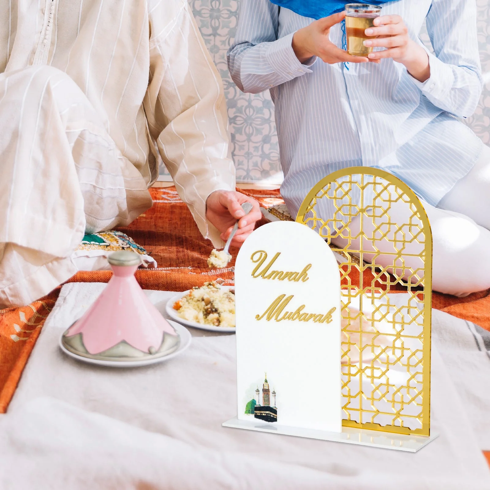 White & Gold "Umrah Mubarak" Decorative Tabletop Sign - Image 5
