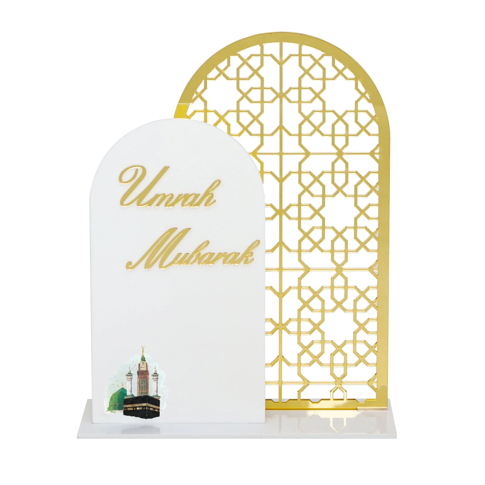 White & Gold "Umrah Mubarak" Decorative Tabletop Sign - Image 6