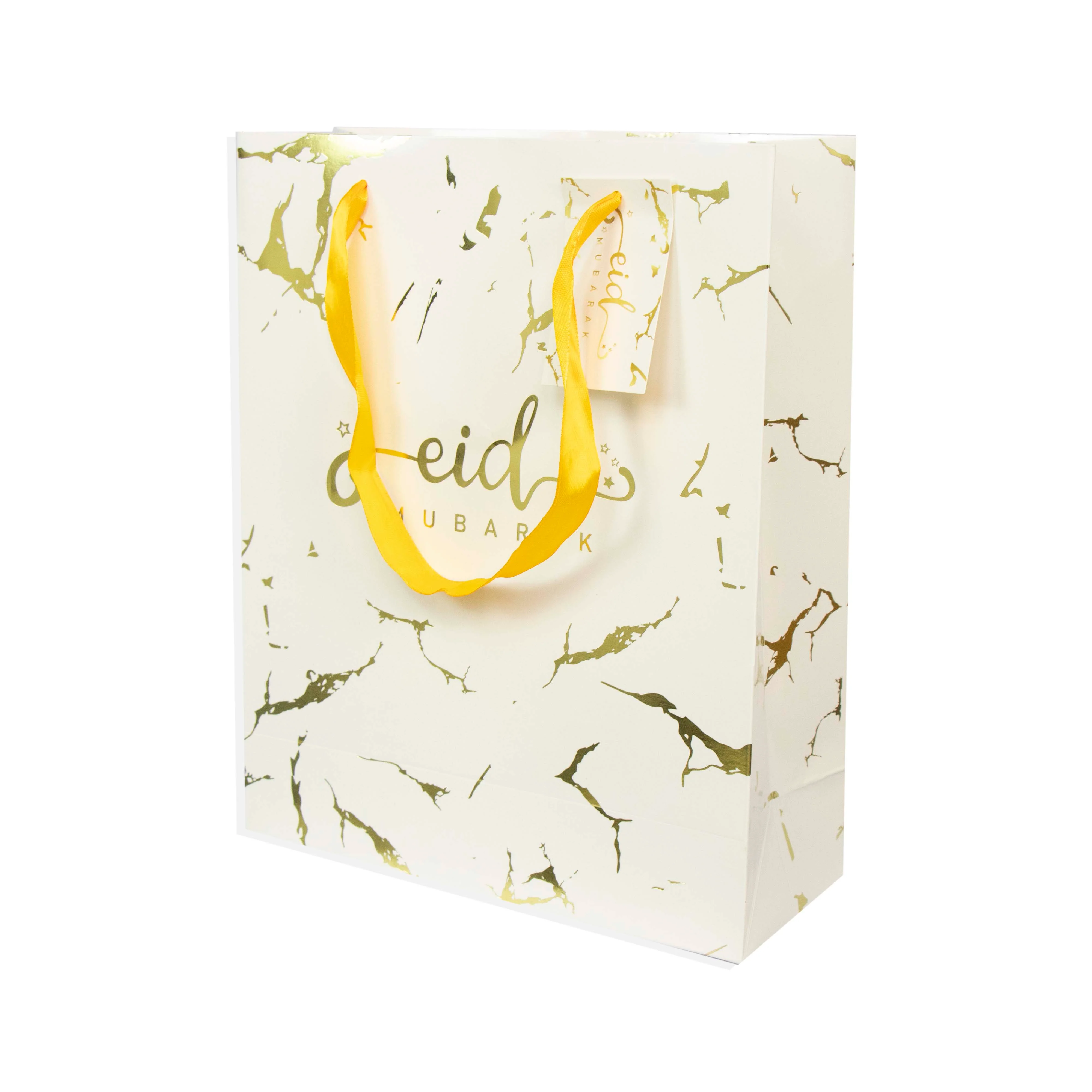 White Marble Gold Star Stamping Foil Gift Bag - Image 2