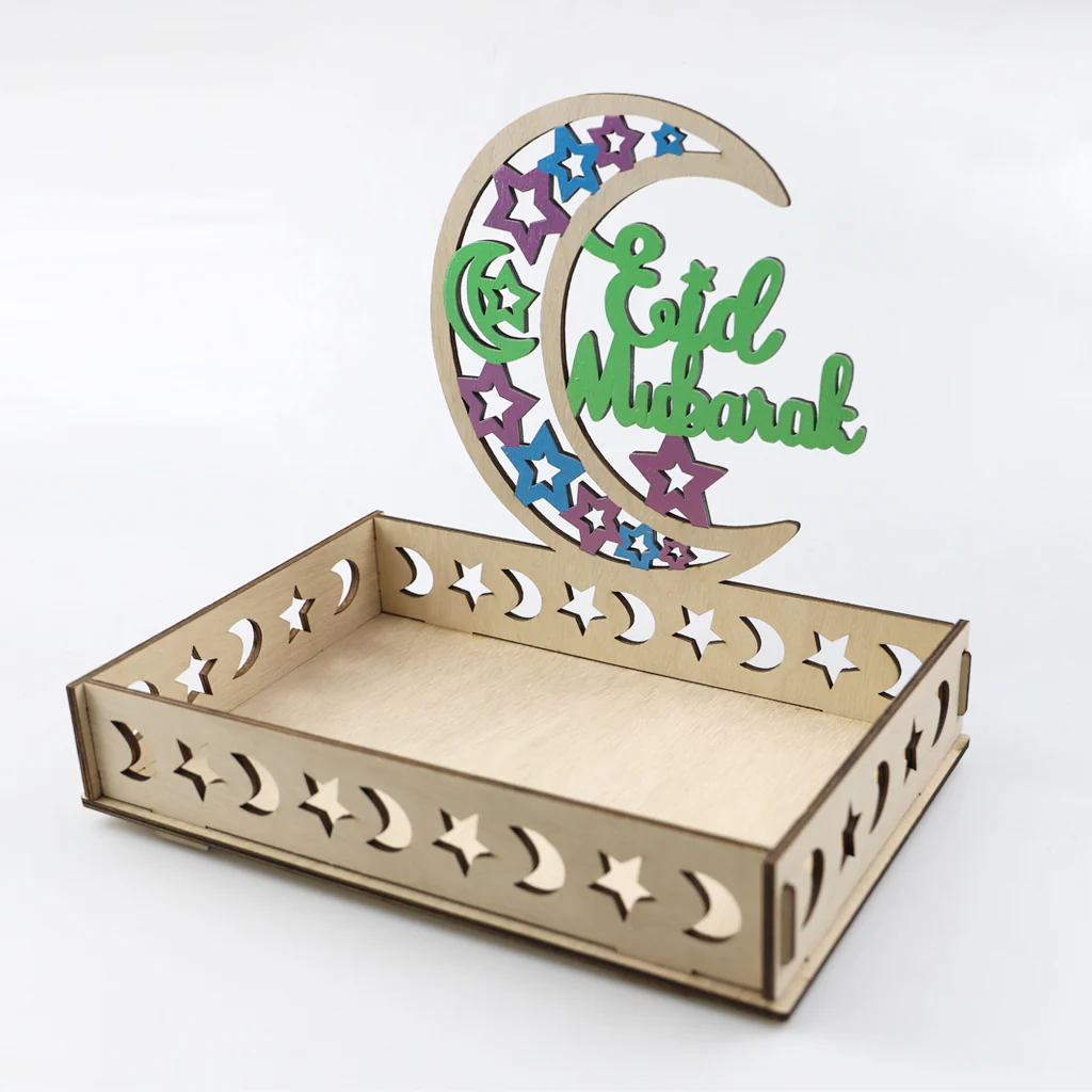 Wooden Craft Tray - Eid Mubarak Crescent Green - Image 2